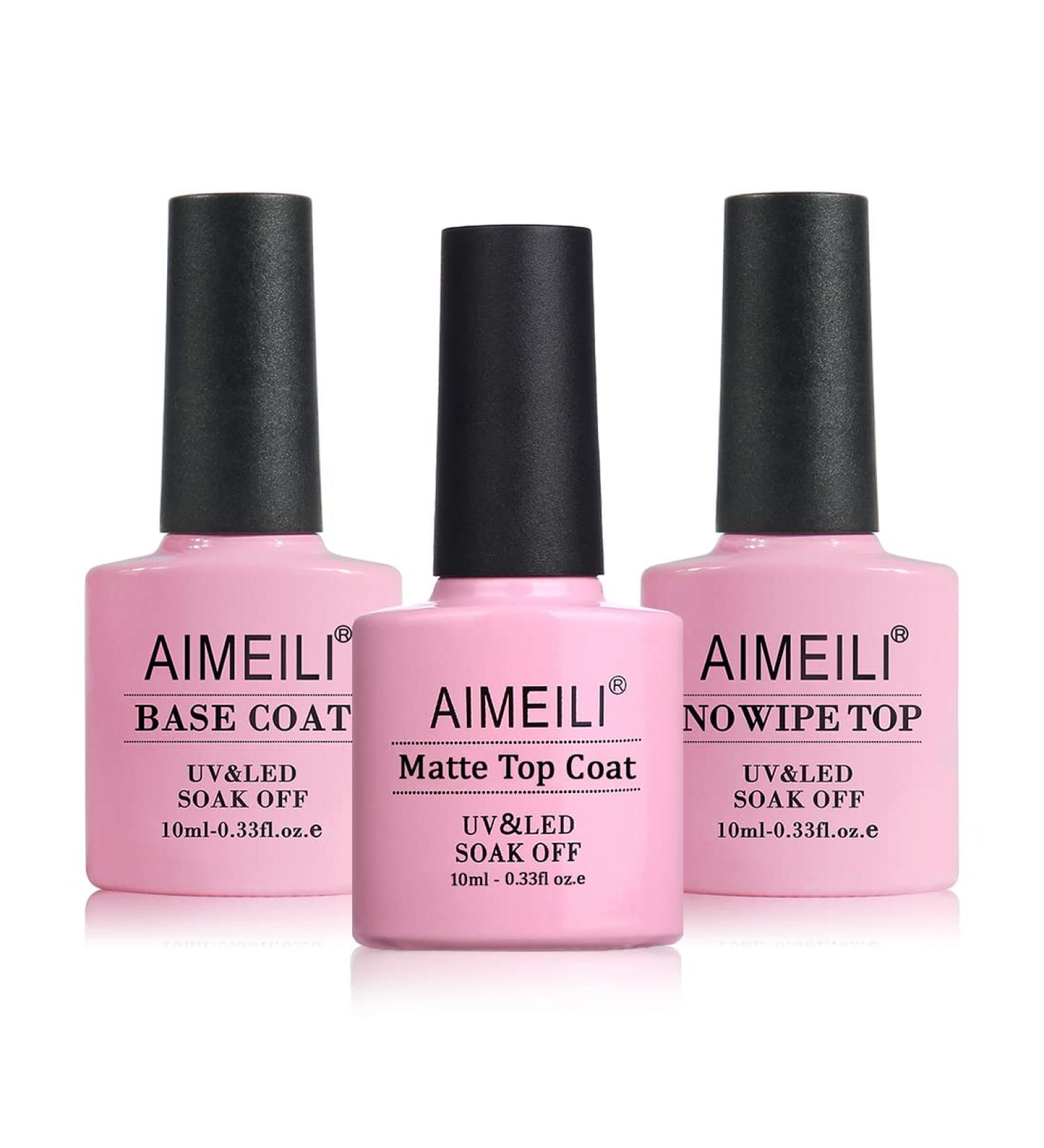 AIMEILI Gel Nail Polish Kit - Base Coat, Matte Top Coat, and No Wipe Top Coat Set 10ML - Buy Online on GoSupps.com