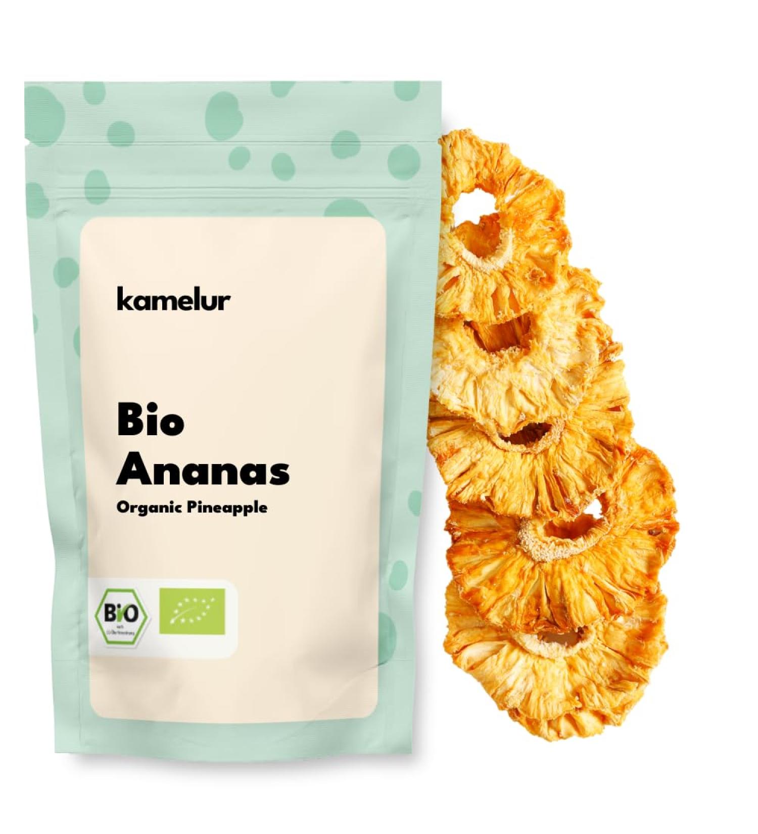  Kamelur 1kg of dried organic pineapple rings - sun-ripened pineapple gently dried unsulfured and with no added sugar - Buy Online on GoSupps.com