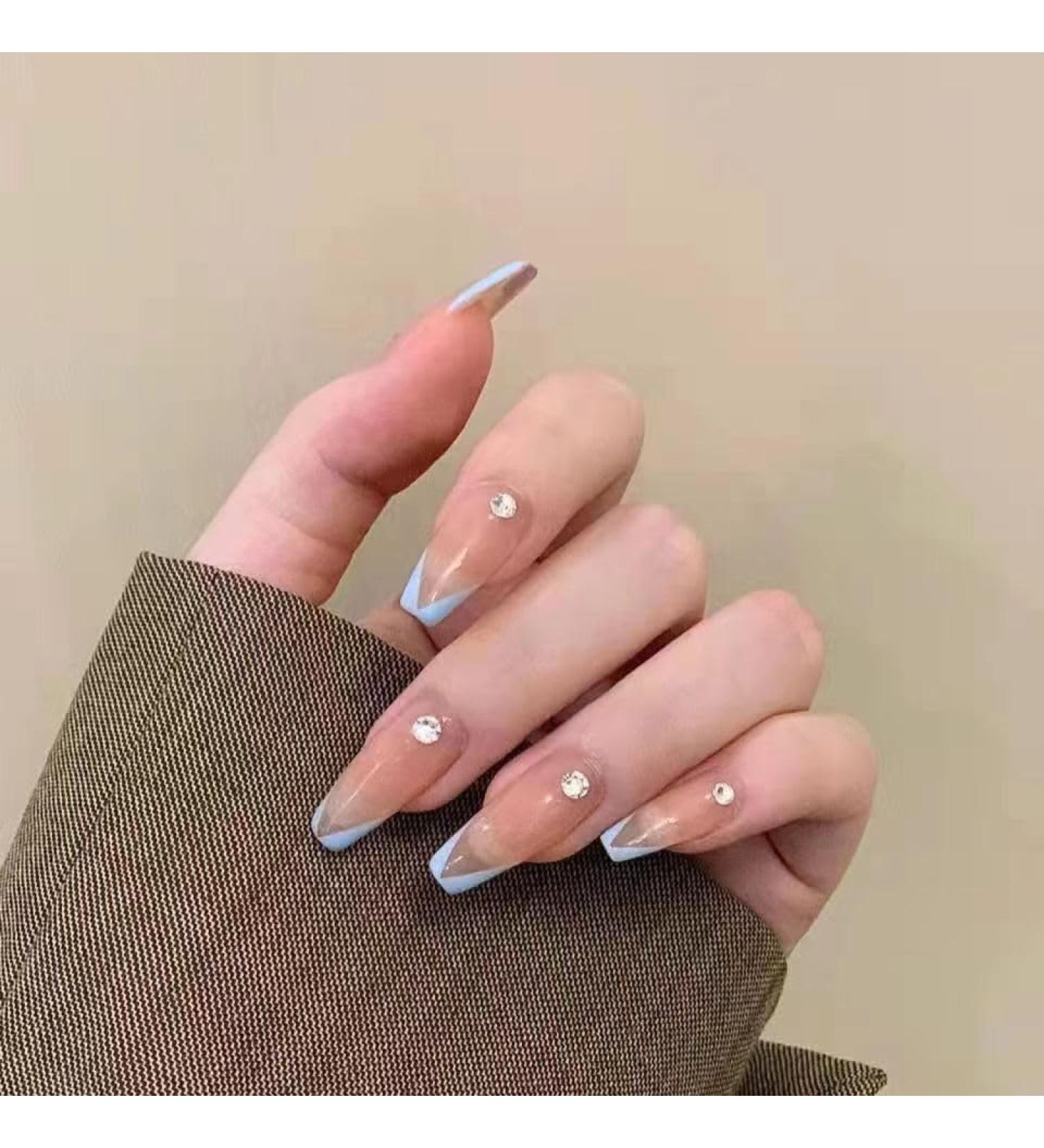 Temperament Enhancement Nail Patch Hand-Made Nail Patch Wearing a Small red Book Online Celebrity with The Same Blue French Finger Drill Detachable Nail White (10-Piece Pack) (Size : XS) - Buy Online on GoSupps.com