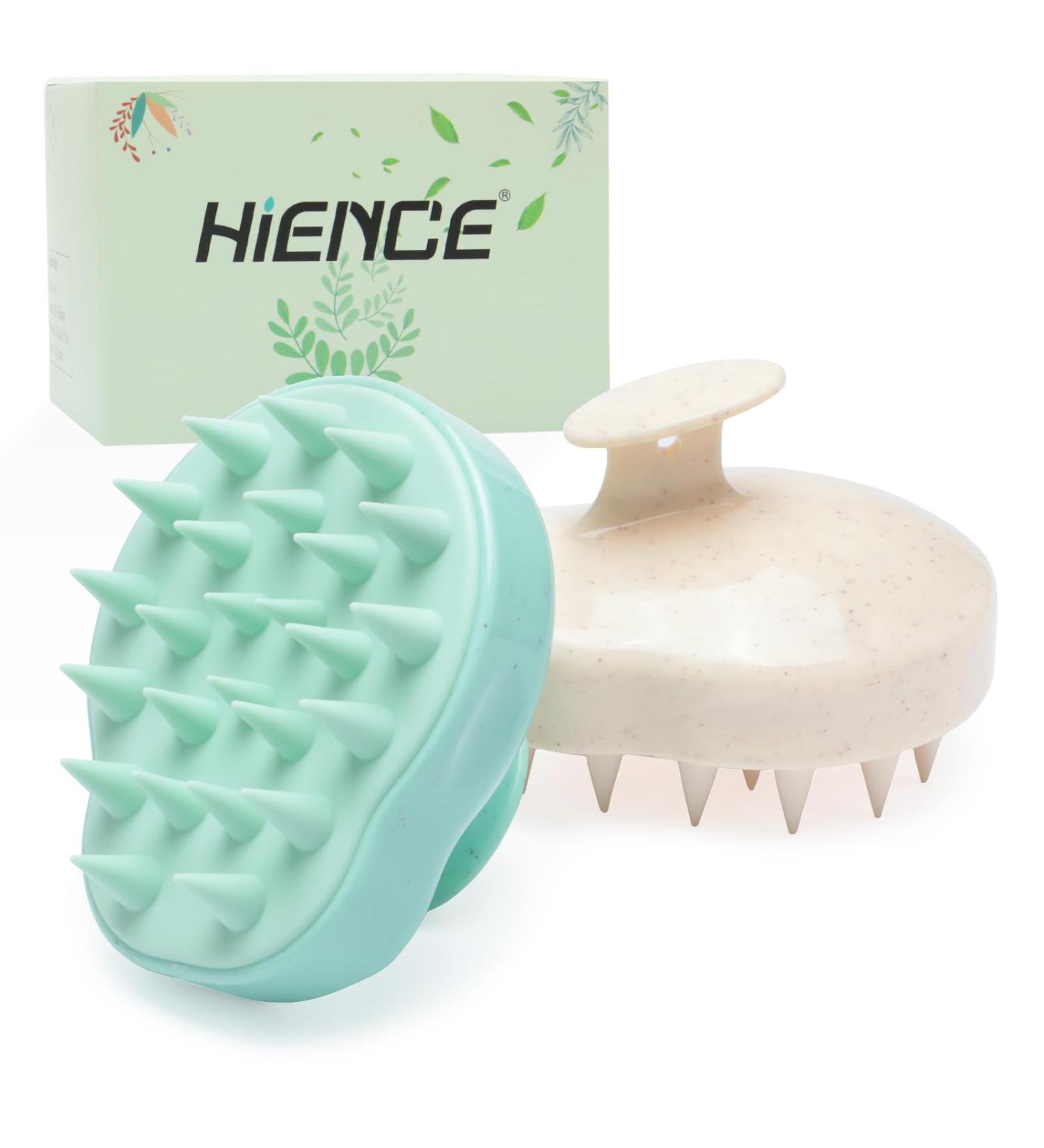 Hience Scalp Massage Brush Set - 2 Pcs Hair Growth & Anti-Dandruff Shampoo Brush | Eco-Friendly Wheat Straw & Soft Silicone Bristles | Mint Green & Beige - Buy Online on GoSupps.com