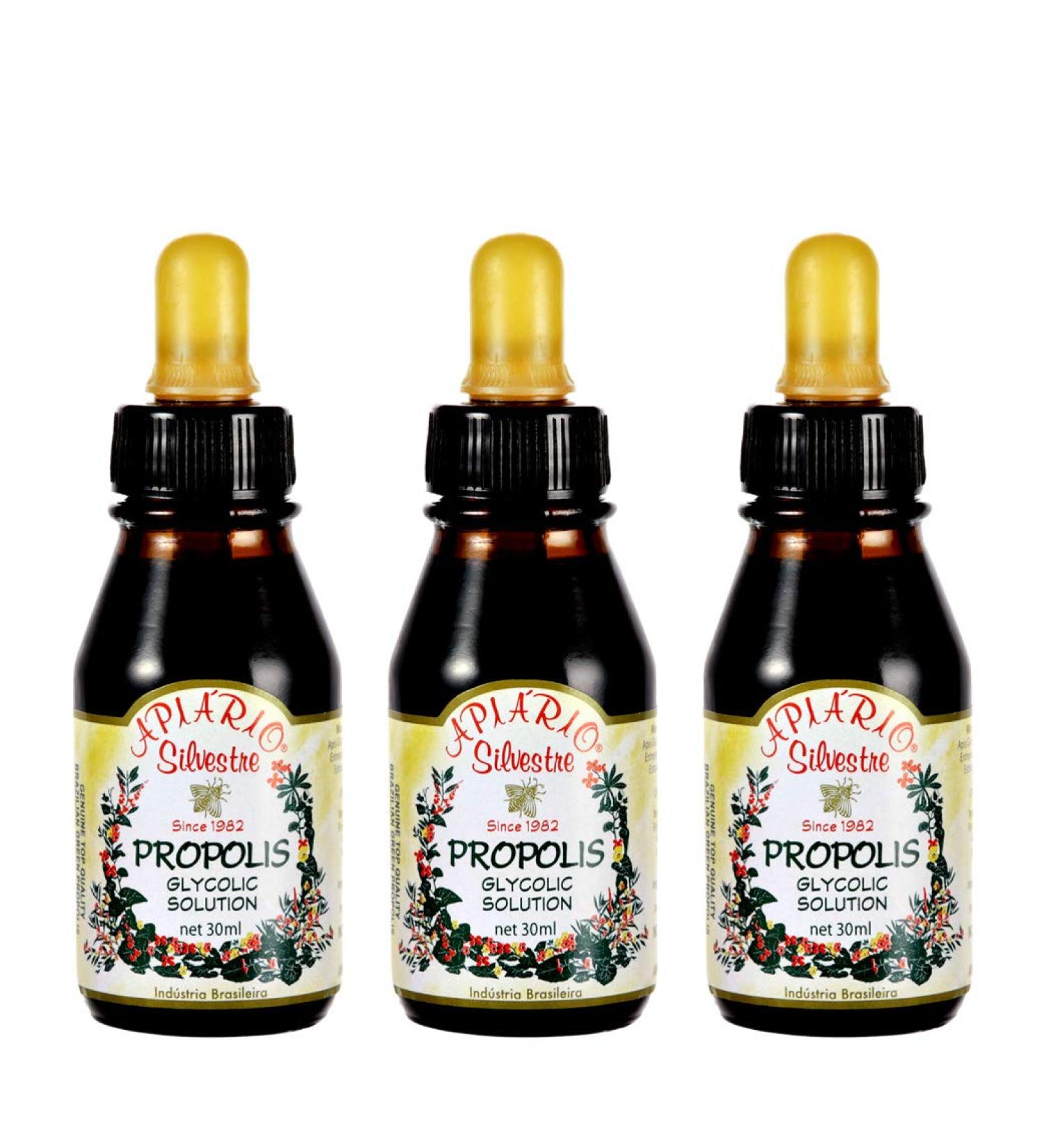 3 Bottles of Apiario Silvestre Brazilian Green Propolis Non Alcoholic Extract - Sugar Free Honey Free Water Free Gluten Free - Buy Online on GoSupps.com