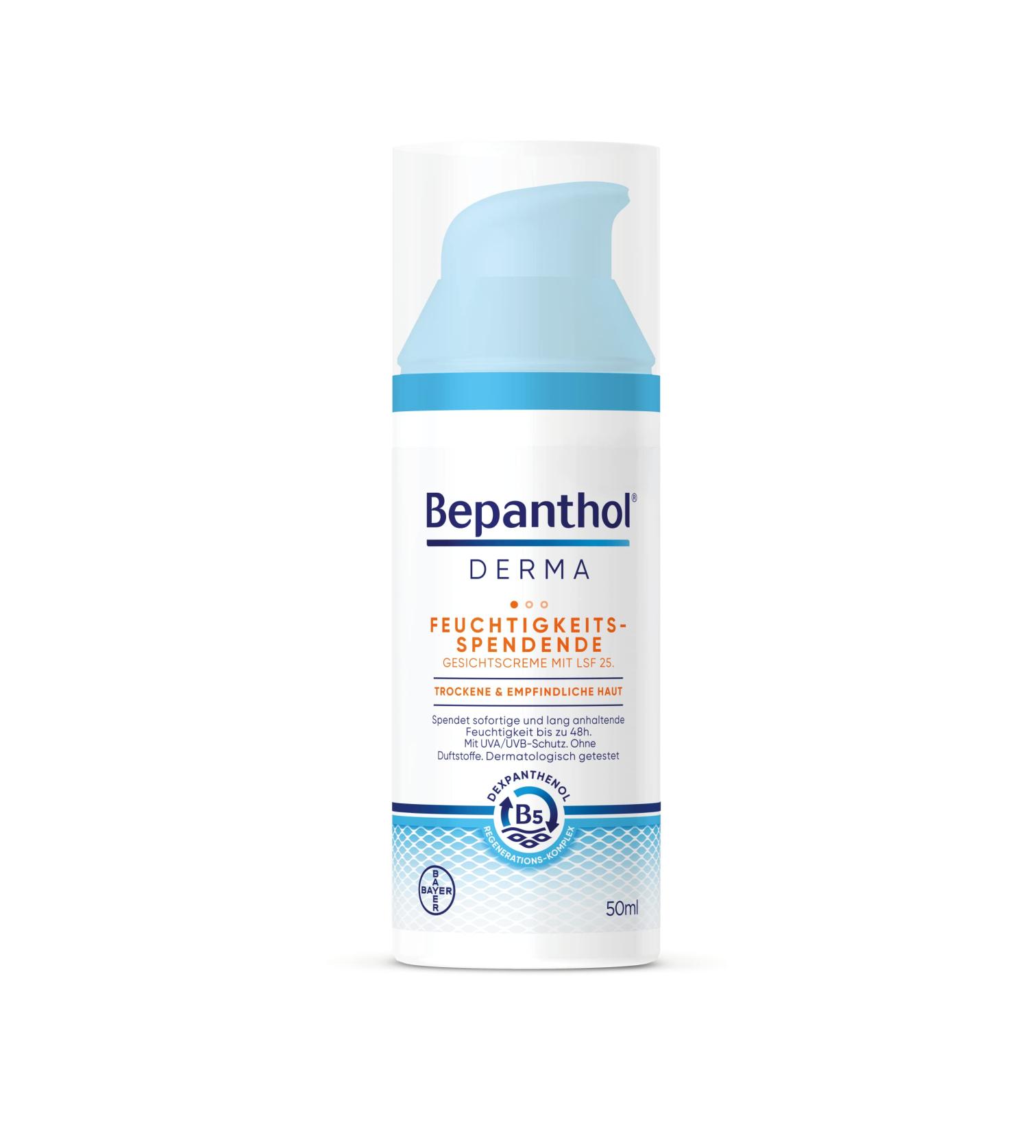 Bepanthol Bepanthol Derma - Moisturizing Face Cream SPF 25 - For sensitive and dry skin - Dermatologically tested - With dexpanthenol - 50ml non-comedogenic pump bottle