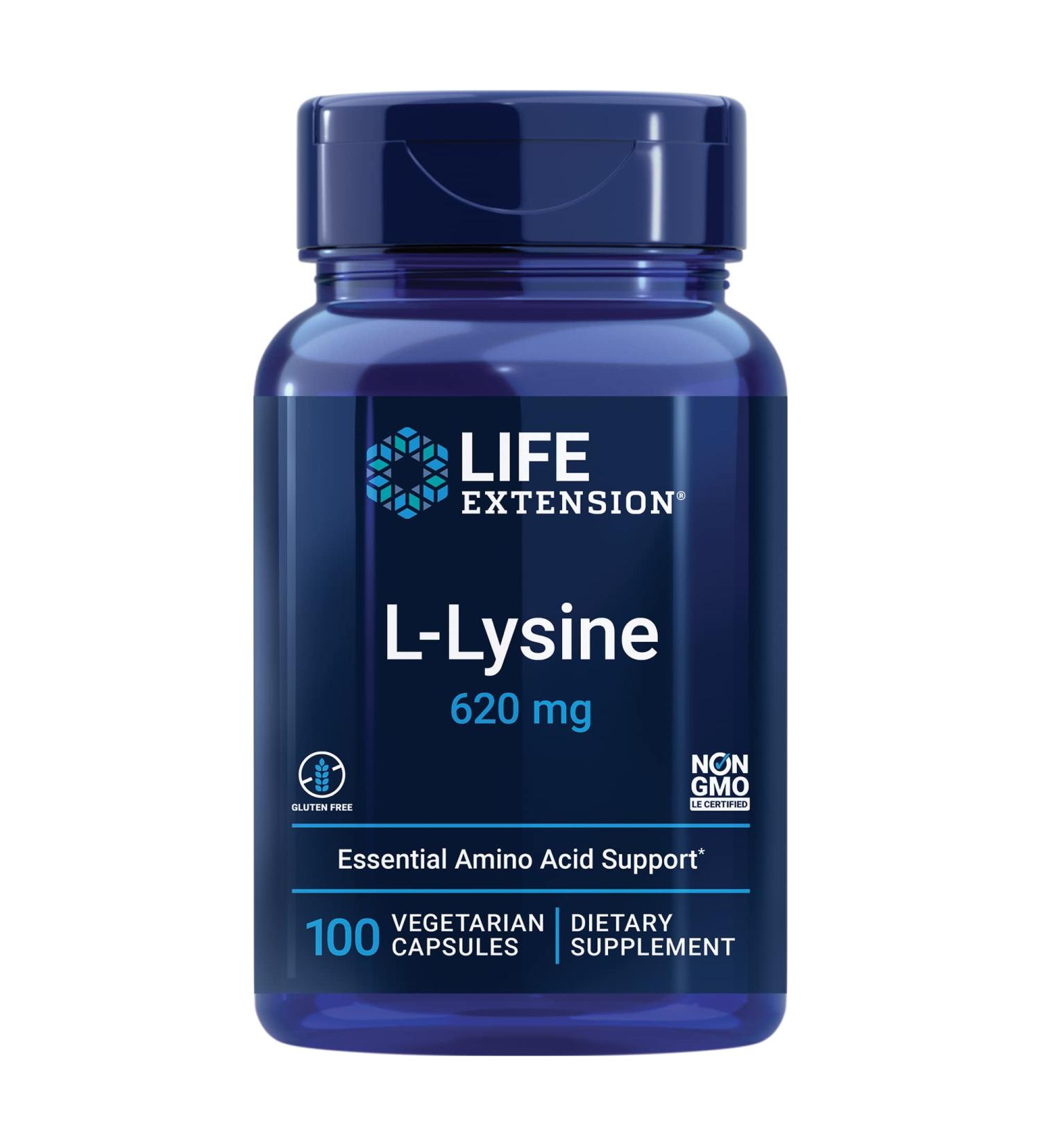 Life Extension L-Lysine 620mg - 100 Vegetarian Capsules for Immune Support - Buy Online on GoSupps.com