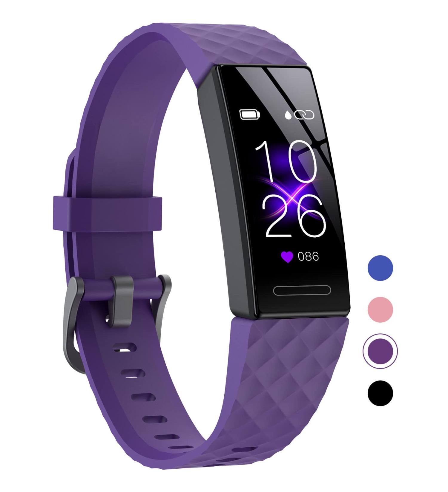 QOOGOT Fitness Tracker - Blood Oxygen SpO2 Heart Rate Monitor, Waterproof Activity Tracker for Android/iOS, 11 Sport Modes, Pedometer, Calorie Counter - Purple - Buy Online on GoSupps.com