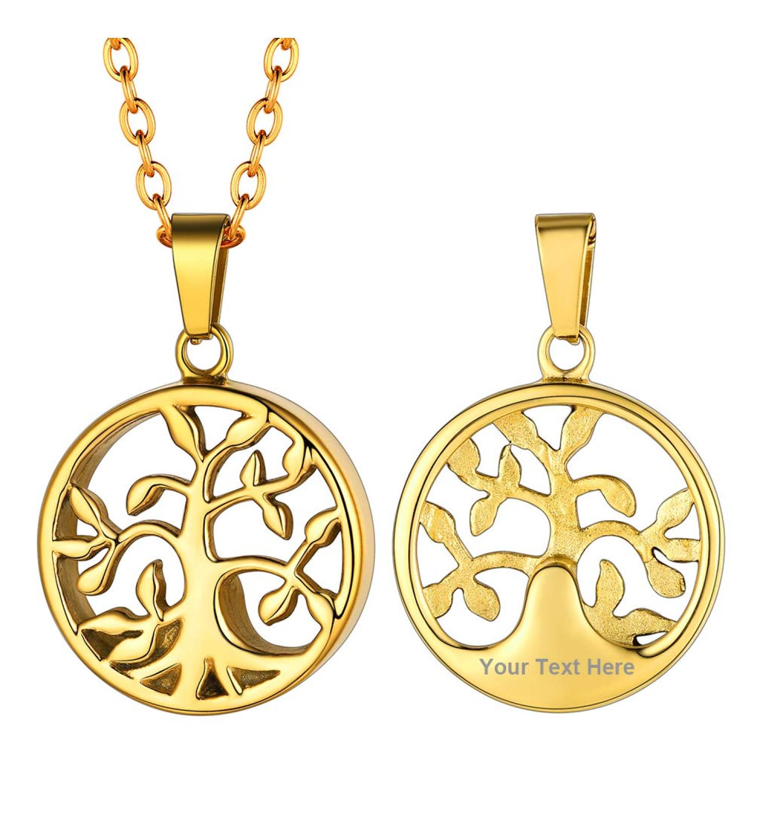 Personalized Prosteel Urn Necklace - Memorial Ash Pendant with Cross Maria & Life Tree - 18k Gold & Stainless Steel - 55cm/50cm Chain - Unique Memorial Jewelry - Buy Online on GoSupps.com
