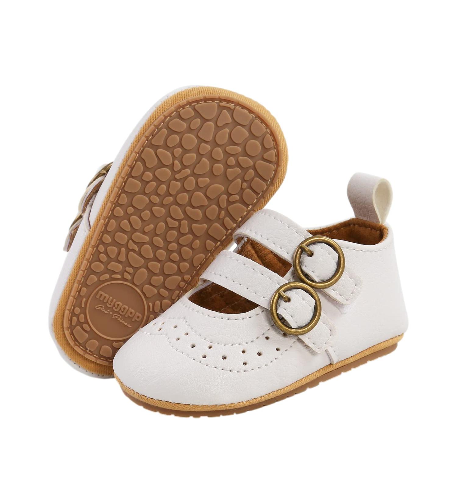 Baby Girls Mary Jane First Walking Shoes | Anti-Slip PU Leather | Infant Shoes 0-6 Months | White - Buy Online on GoSupps.com
