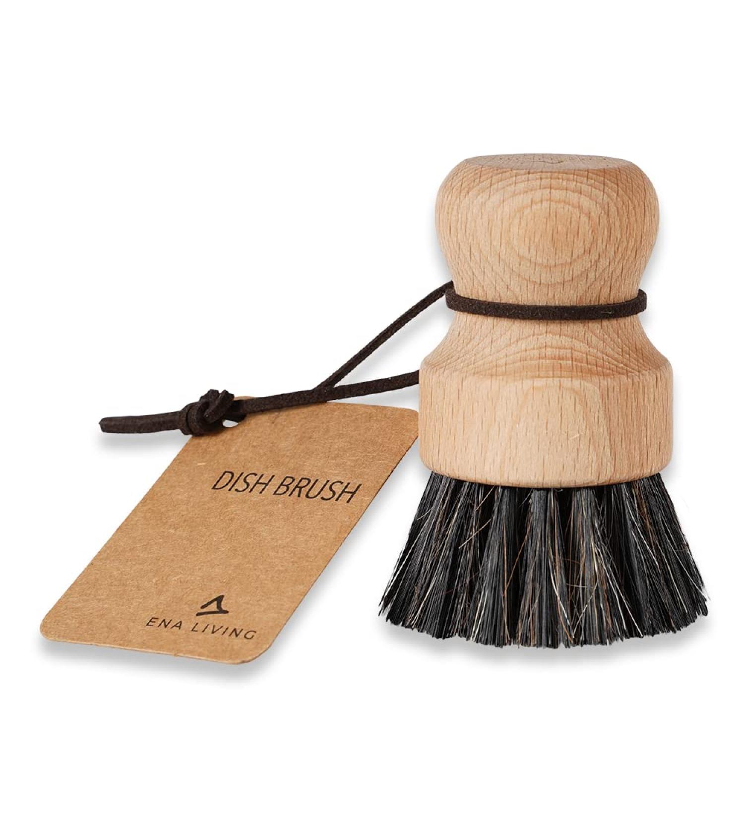 ENA Living Wooden Pot Brush (9x6 cm) | Sustainable FSC-Certified Beechwood Dish Brush | Eco Friendly Dish Brush Made with Beechwood and Coconut Fiber | Long Lasting and Sturdy Wooden Dish Brush Beechwood Brush w/horse hair - Buy Online on GoSupps.com