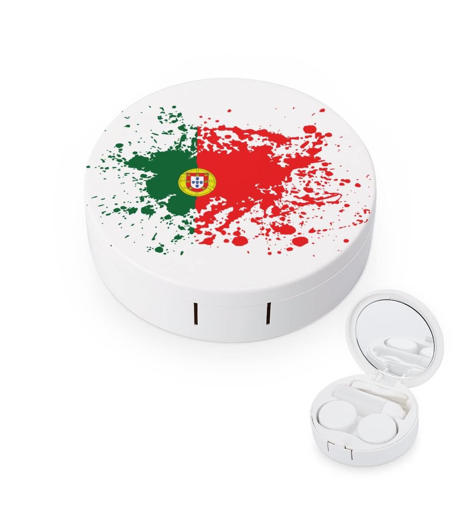 Portuguese Flag Round Case For Contact Lens Kit Storage Box with Mirror Printed - Buy Online on GoSupps.com