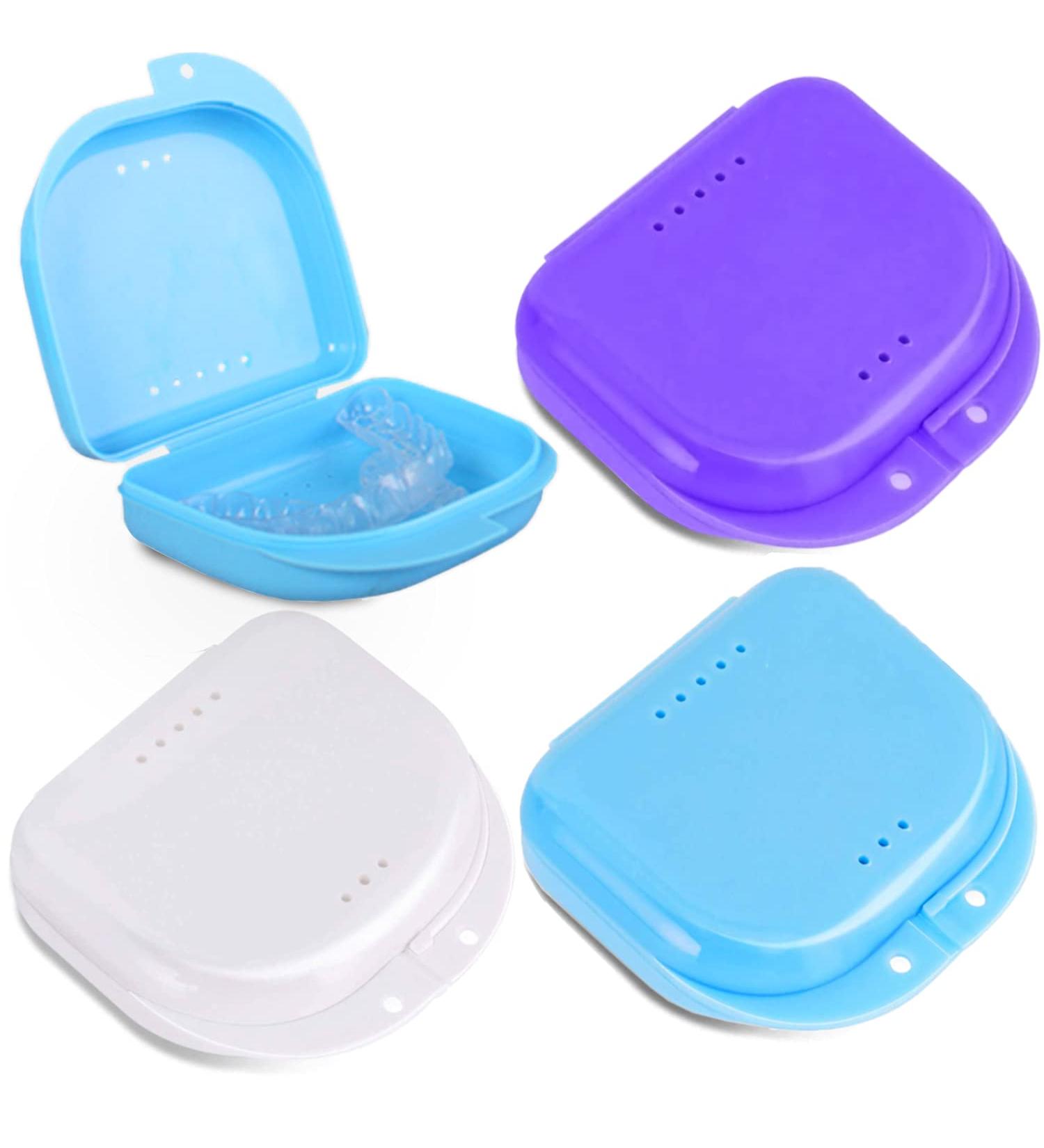Orthodontic Retainer Case 3 Pack - Vent Holes, Snap Lock - Blue/Purple/White - Denture Holder - Buy Online on GoSupps.com