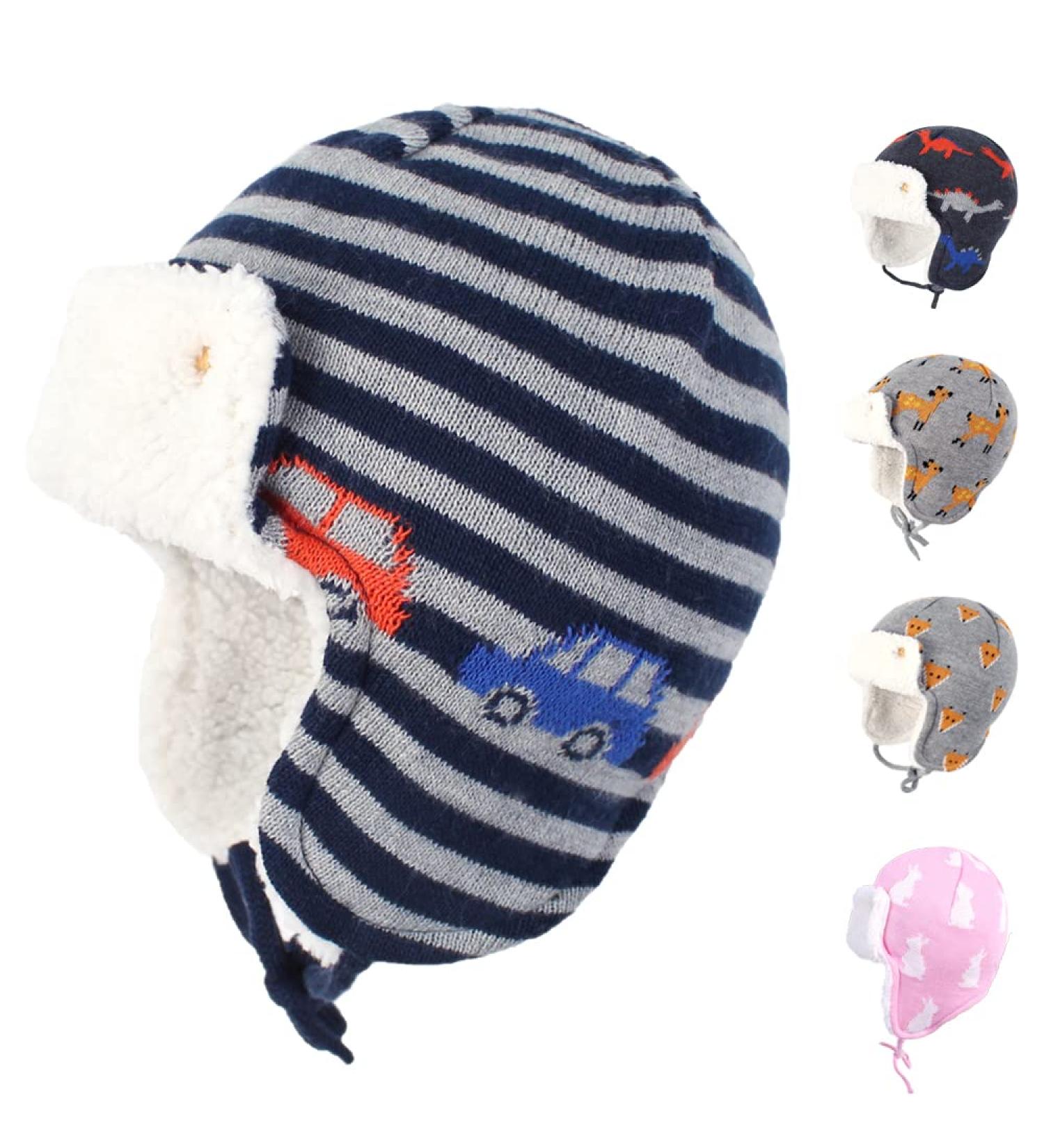 Gajaous Baby Winter Animals Earflap Beanie Hat | Infant Dinosaur Fox Pattern Fleece Lining | 0-12 Months - Buy Online on GoSupps.com