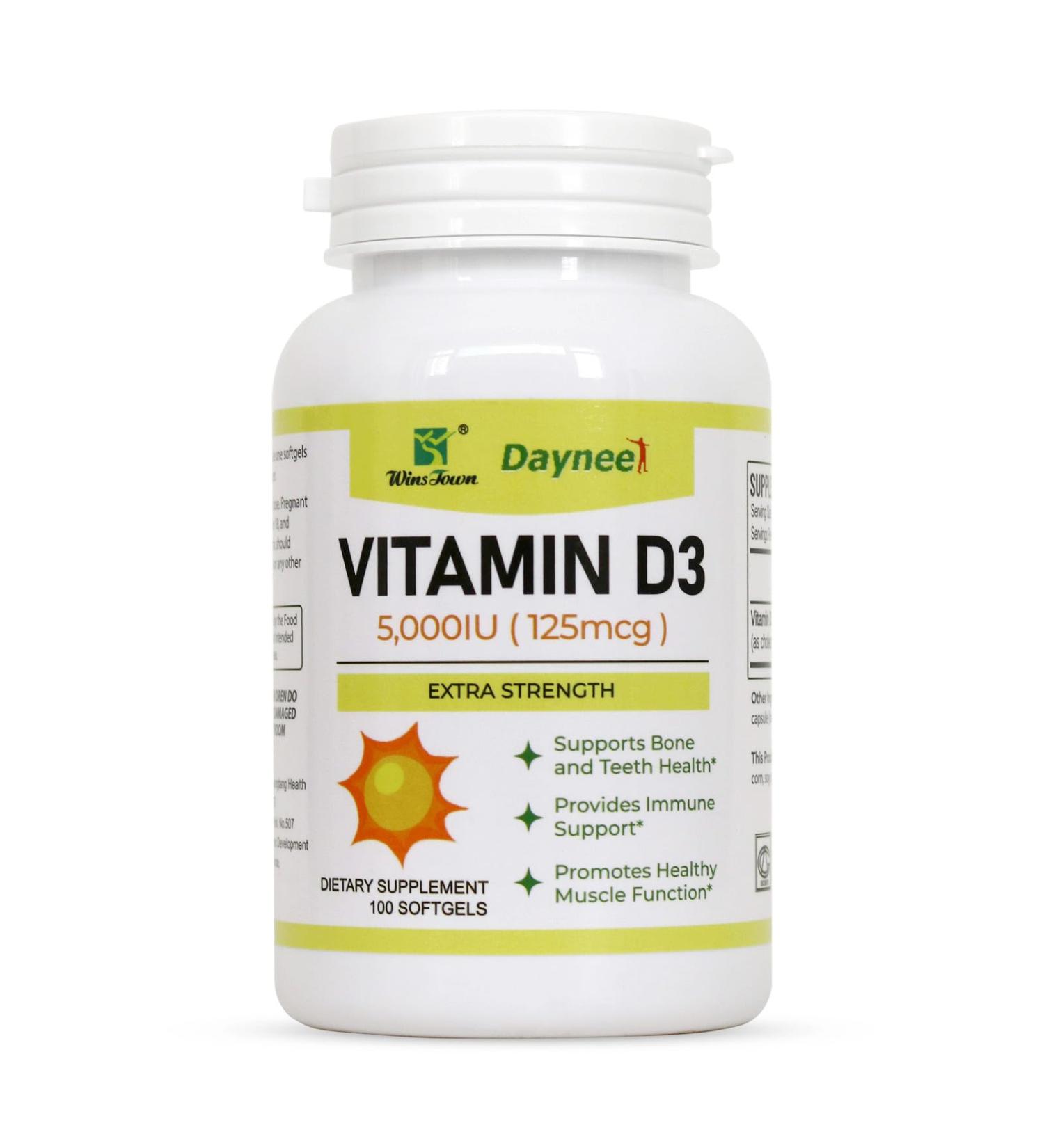 Wins Town Vitamin D3 Softgels, 5000IU (125mcg) High Potency Supplements, Supports Bone & Teeth Health, 100 Capsules - Buy Online on GoSupps.com