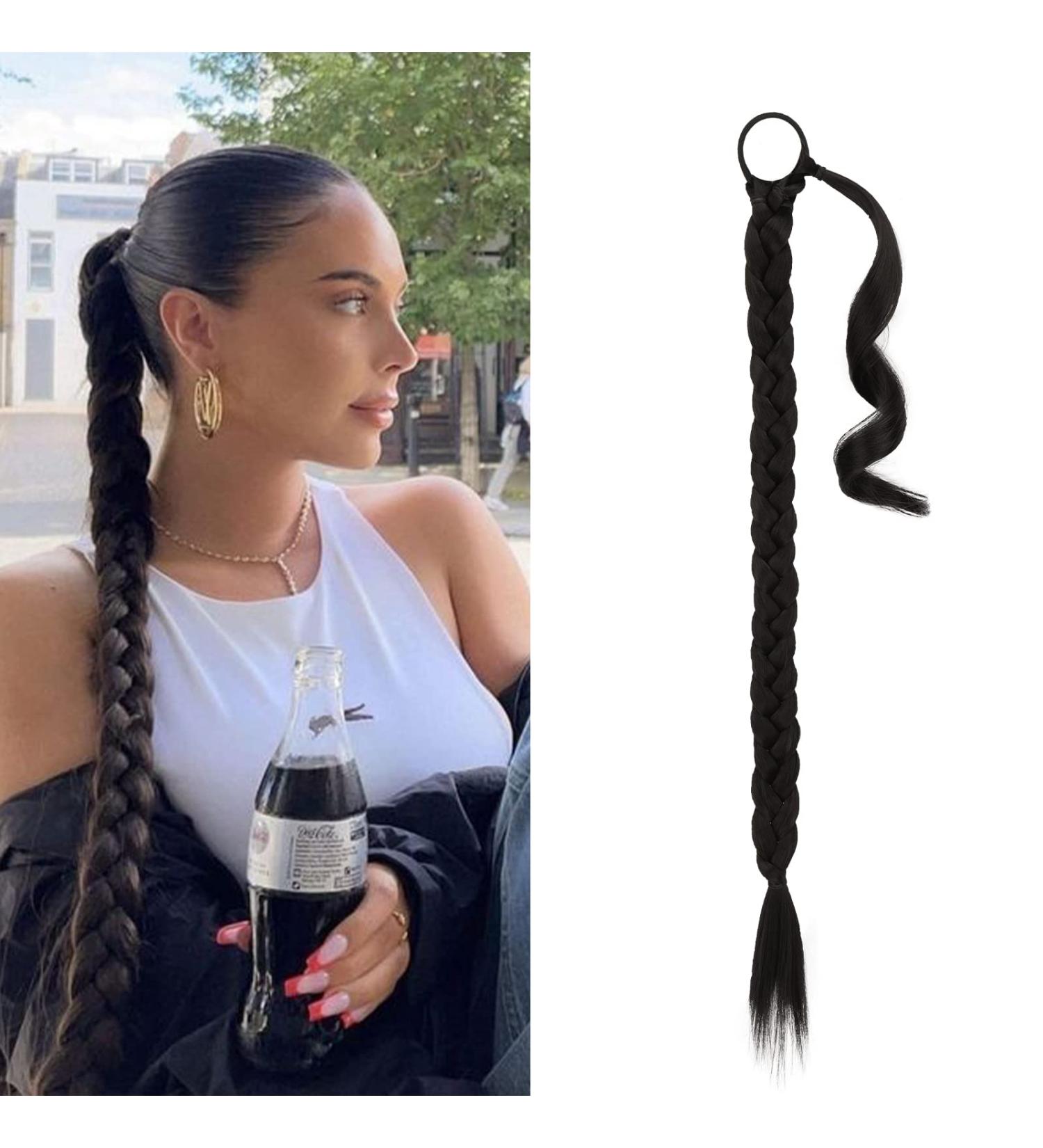 BARSDAR 86cm Braided Ponytail Extension - Soft Synthetic Hair Darkest Brown DIY Hair Piece for Women - Buy Online on GoSupps.com