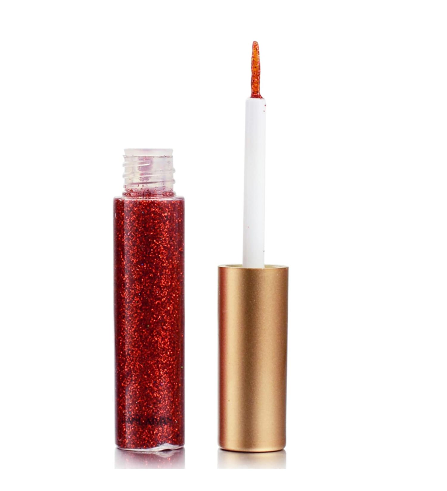 Long-Lasting Coloured Glitter Eyeliner - Red Liquid Eye Liner | Waterproof & Vibrant Shades - Silver, Gold, Pink, Green | Eye Makeup Essential - Red-10 - Buy Online on GoSupps.com