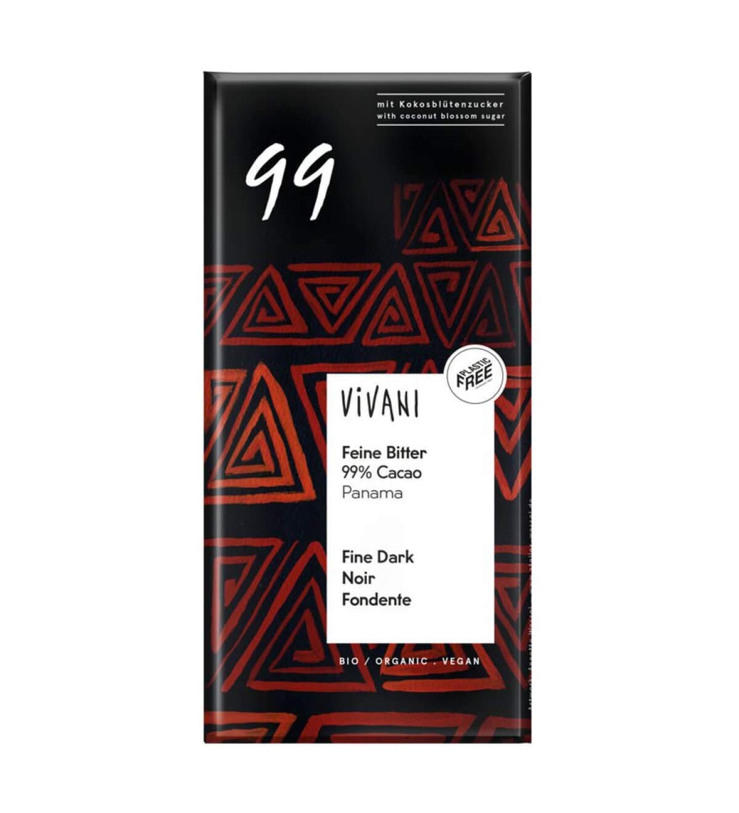 Vivani Vivani - Fine Bitter Chocolate 99% Panama Cocoa - 80g - Pack of 10