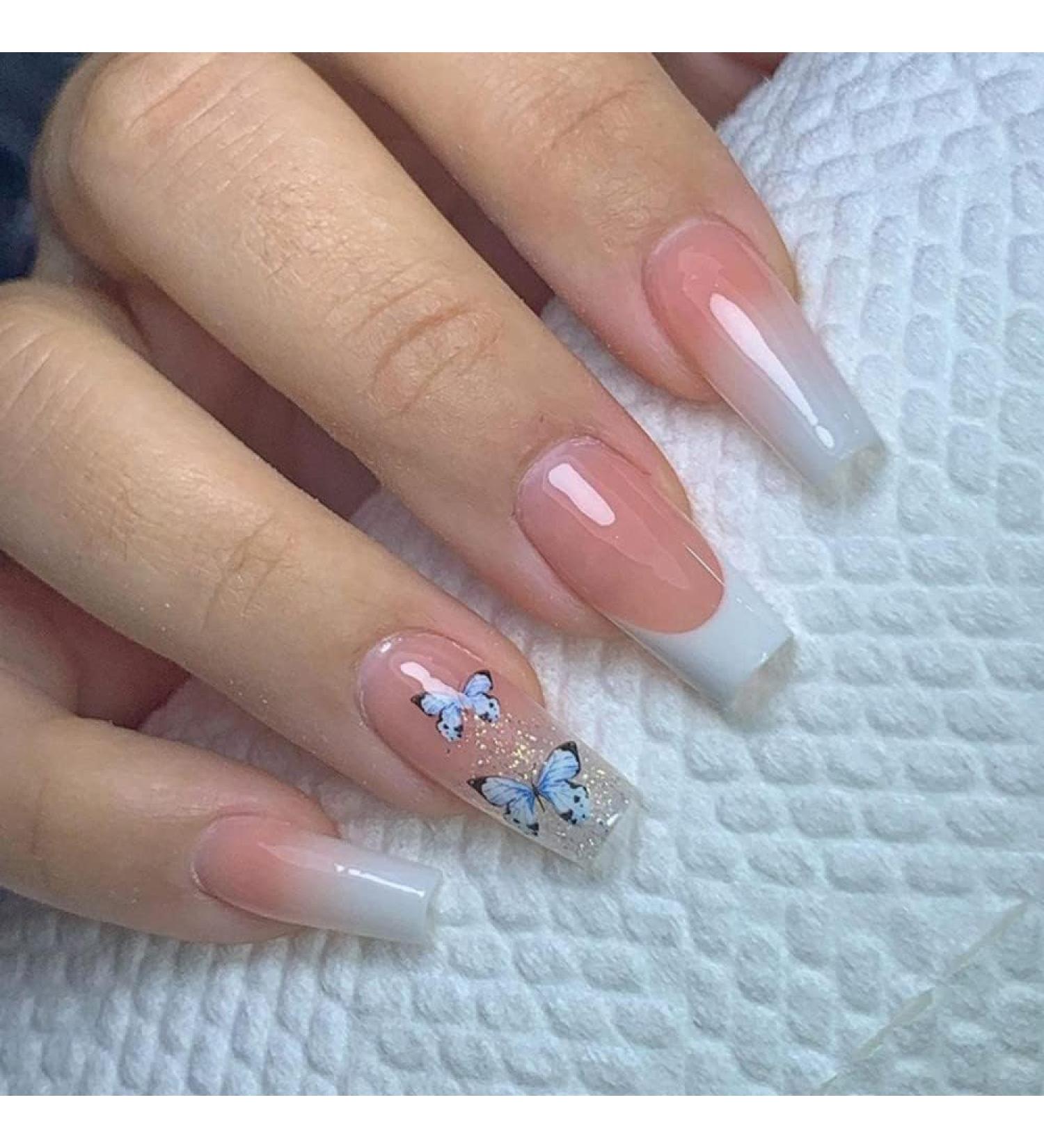 Color Gradient Pink Pressure on Nails | Kxamelie Cute Medium Square Acrylic Full Cover Gel Nails for Women & Girls - Matte Opaque Nude - Perfect for Daily Work - Buy Online on GoSupps.com