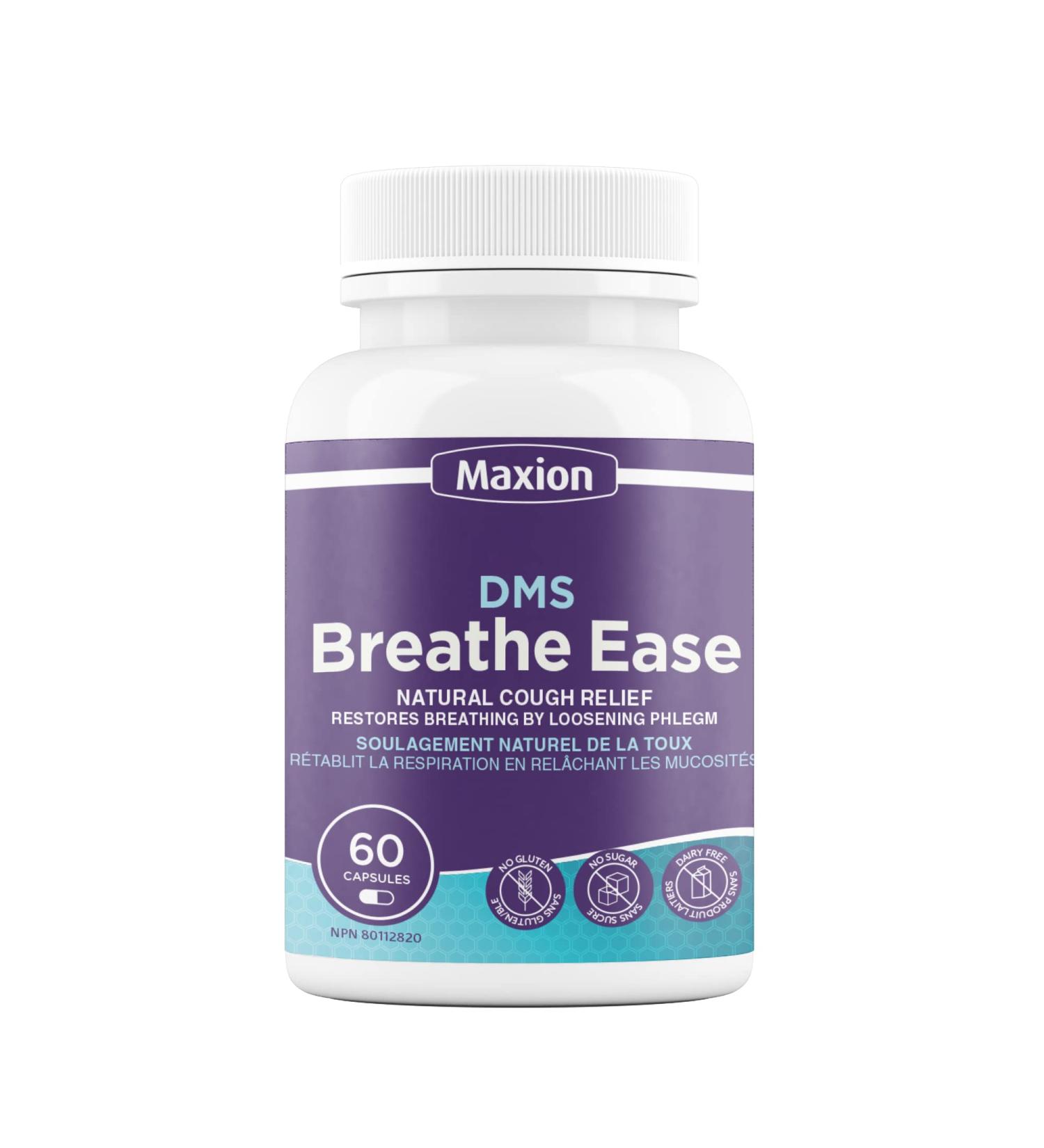 Maxion DMS Breathe Ease with N-Acetyl-L-Cysteine (NAC) and Reishi to Help Ease Coughing Fits Shortness of Breath and Protect the Lungs 60 Capsules - Buy Online on GoSupps.com