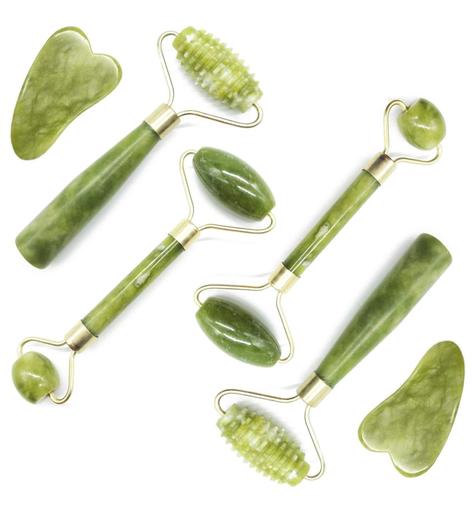 TIHOOD 6PCS Massage Tools Kits - Jade Roller Facial Ridged Roller & Scraping Massage Tools for Anti Aging and Wrinkles - Lymphatic Massage Set for Face, Eye, Neck, Body - Buy Online on GoSupps.com