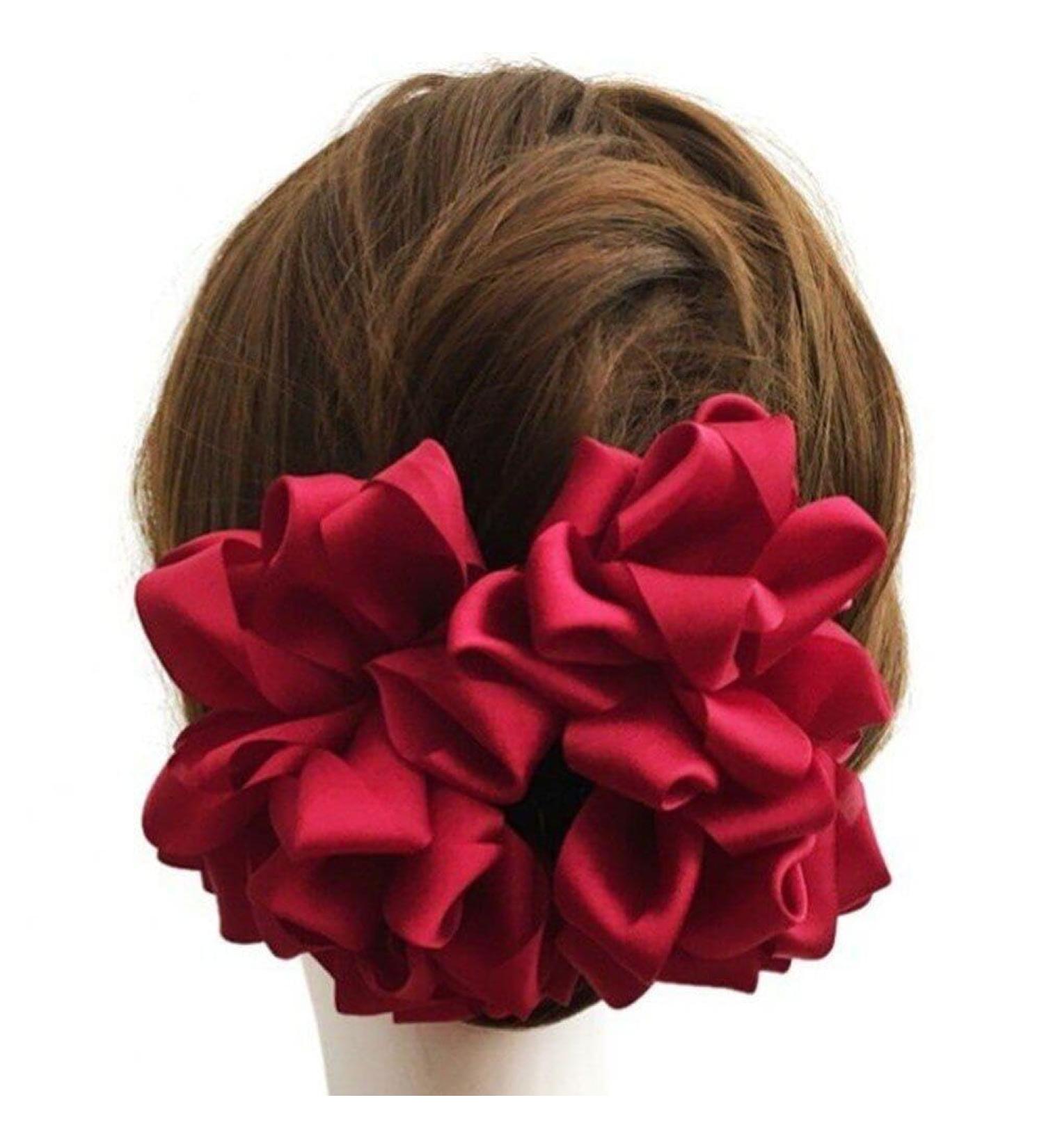 Large Silk Flower Bow Hair Claw Jaw Clips Stylish Hair Clamps Wedding Barrettes Hair Accessories for Women and Girls Wine Red - Buy Online on GoSupps.com