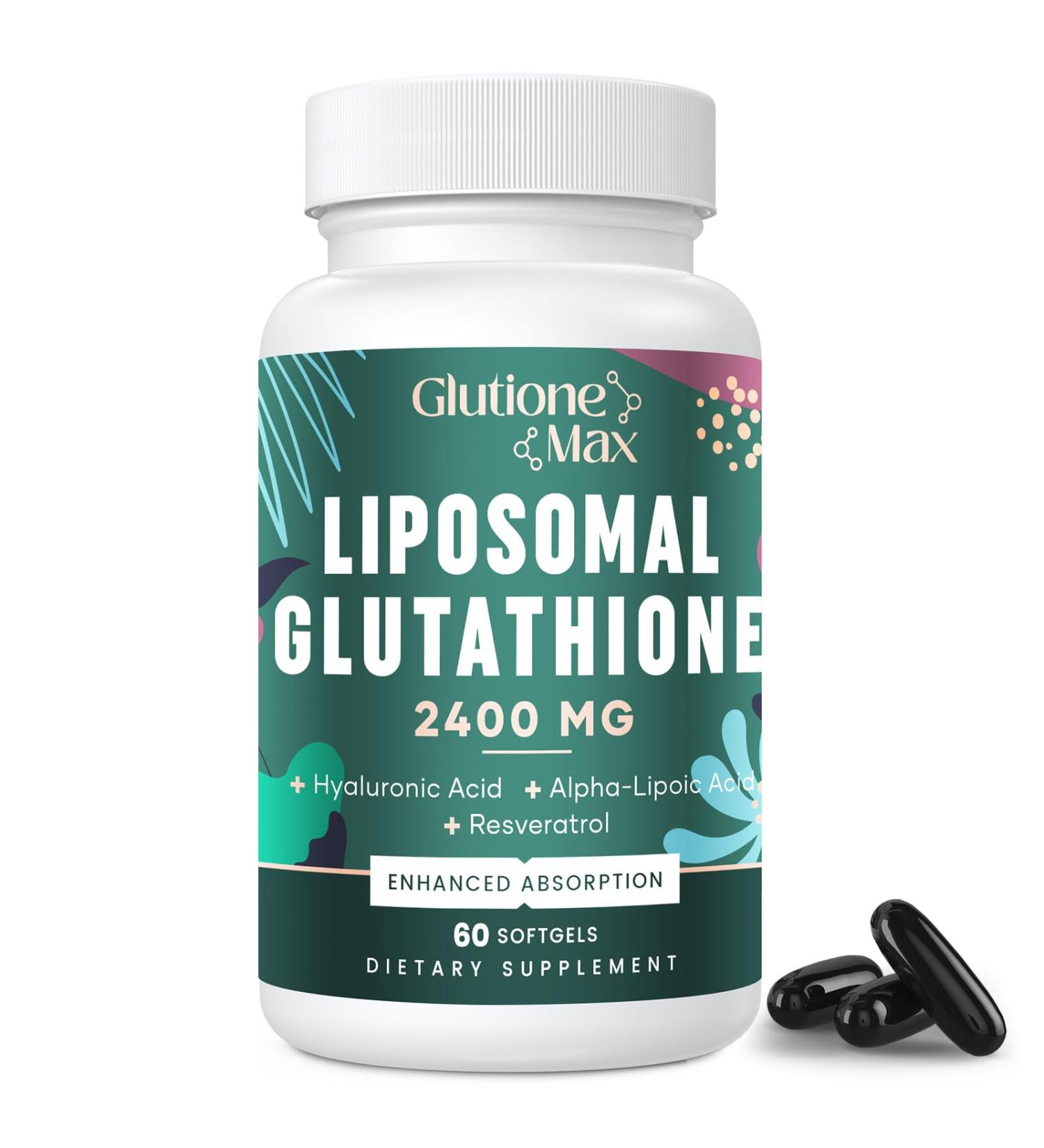 2400MG Liposomal Glutathione - Max Absorption Antioxidant Supplement with Hyaluronic Acid & Resveratrol | Non-GMO Energy Boost | 60 Softgels - Buy Online on GoSupps.com