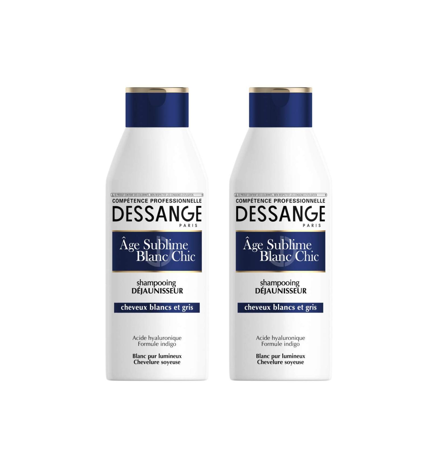 DESSANGE - Age Sublime Chic White Anti-Yellowing Shampoo - Indigo Formula Enriched With Hyaluronic Acid - Luminous & Silky White Result - For White & Grey Hair - 2 x 250 ml - Buy Online on GoSupps.com