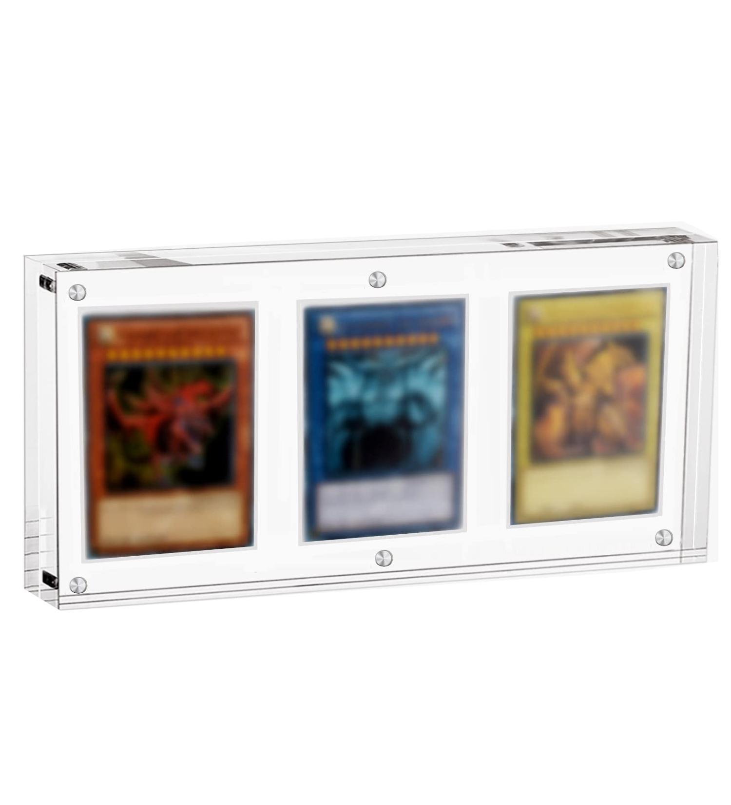 Auveach Acrylic TCG Triple Card Frame | One-Touch-Open Magnetic Display Stand (35PT, Clear, 20mm) - Buy Online on GoSupps.com
