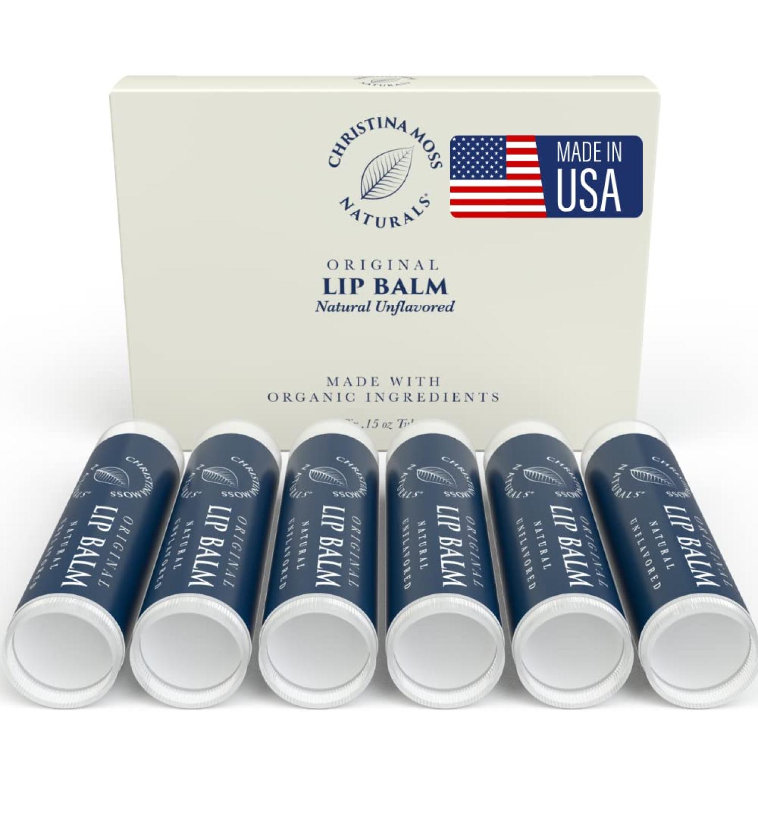 Organic Beeswax Lip Moisturizer for Dry Cracked Lips - Hydrating Lip Repair & Care - 6 Pack Unscented Set for Kids, Women, Men - Buy Online on GoSupps.com