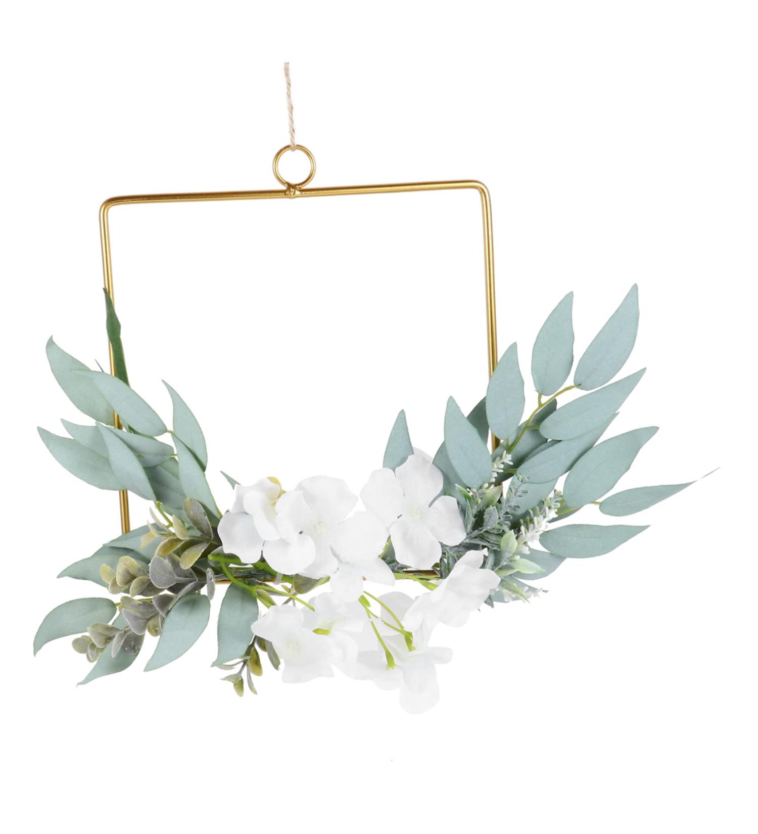 Zerodeko Wrought Iron Gate Hanging Wreath Faux Floral Eucalyptus Hoop Wreath Farmhouse Wreath Peony Rose Flower Wreath Vine Wreaths Decor Flower Pendant White Door Trim Wedding - Buy Online on GoSupps.com