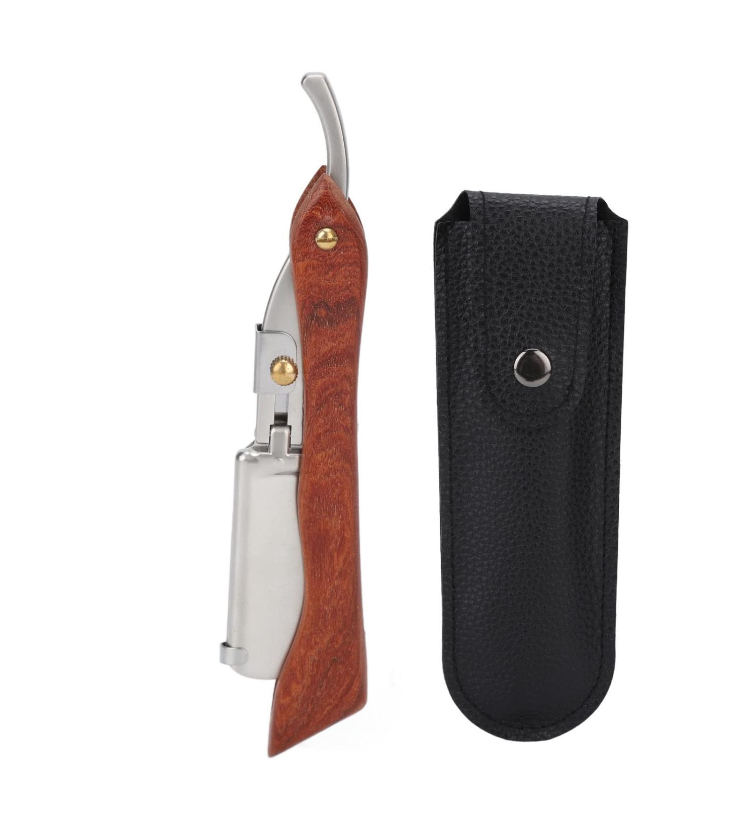 Buy Straight Razor with PU Leather Case - Lightweight Rosewood Vintage Barber Manual Shaver for Men - Portable Beard Grooming Tool - Buy Online on GoSupps.com