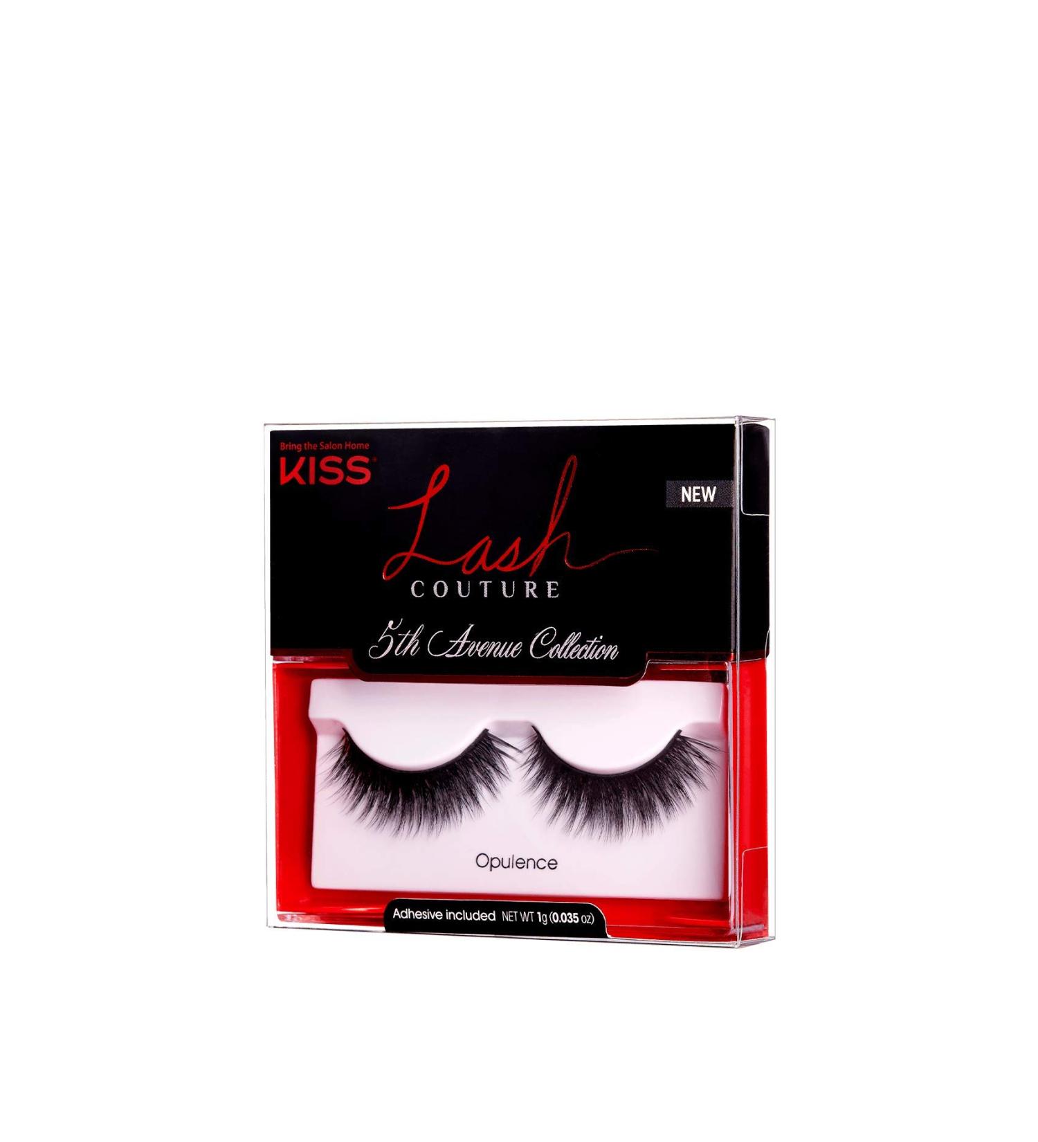 KISS Lash Couture 5th Avenue Collection False Eyelashes with Handcrafted Silk-Like Fibers  Reusable  Contact Lens Friendly  Style Opulence  Includes Adhesive lash glue and 1 Pair Fake Lashes