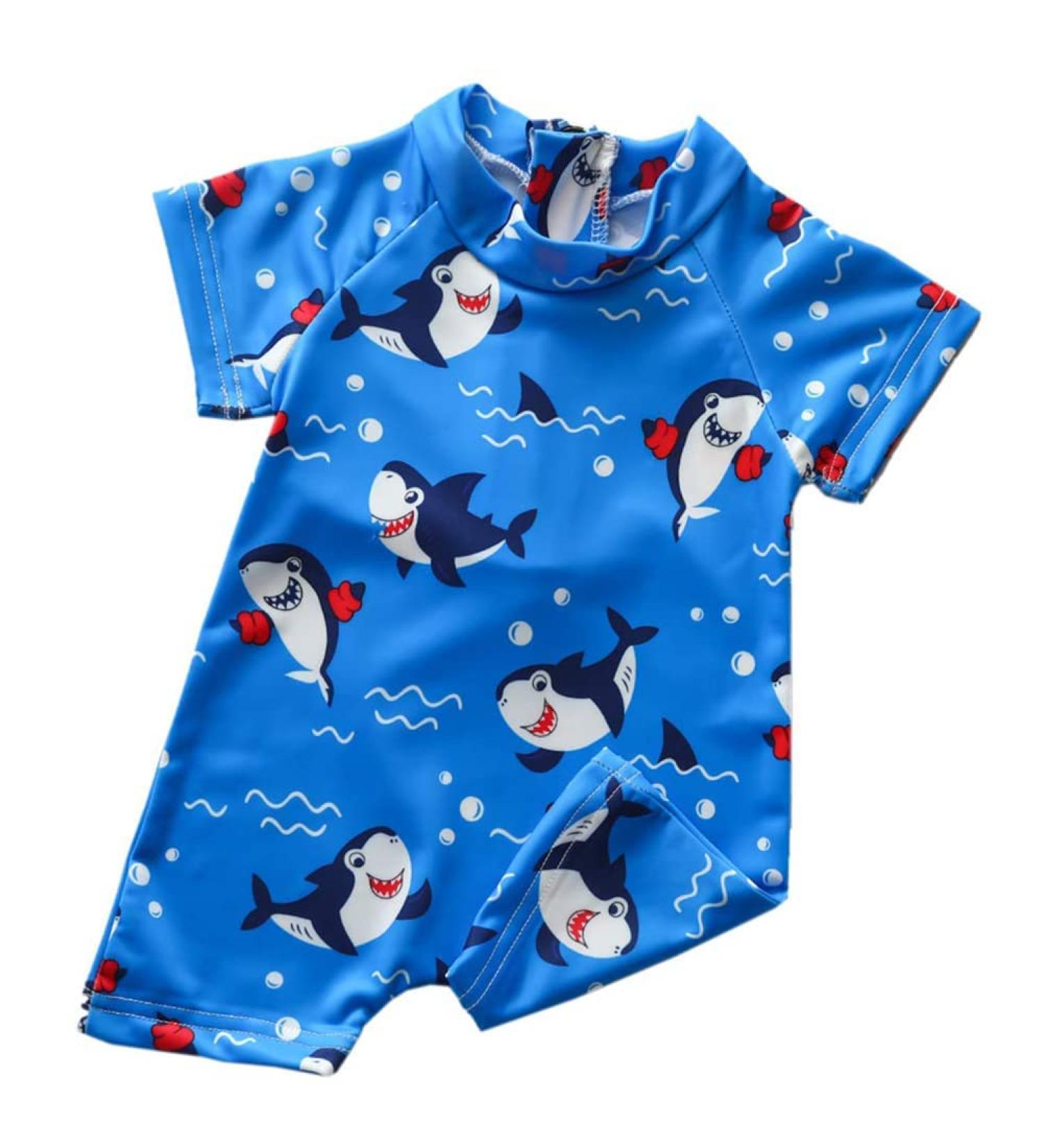 PythJooh Baby Boy Rash Guard Swimsuit with Shark Print Shorts | 12-18 Months | E - Happy Shark - Buy Online on GoSupps.com