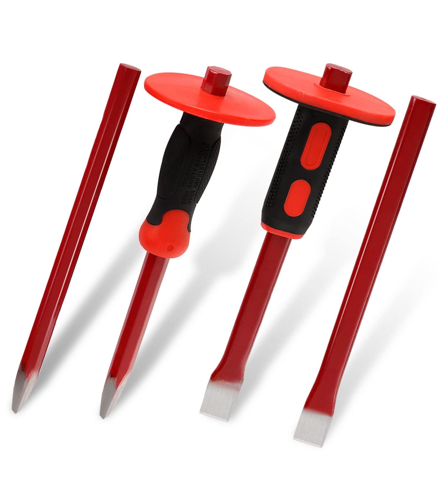 CYEAH 12 Inch Heavy Duty Masonry Chisel Set  4 PCS Chisels Set with Hand Protection  2 PCS Flat Chisel & 2 PCS Pointed Chisel for Concrete/Mason/Stone Demolishing Carving Splitting Breaking - Buy Online on GoSupps.com