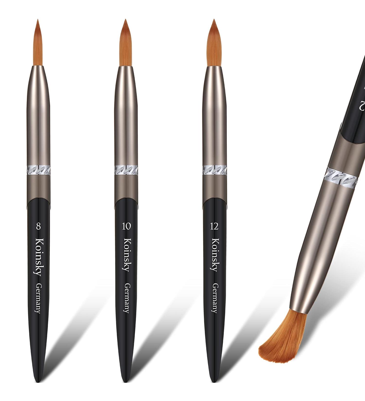 3 Pieces Oval Crimped Kolinsky Acrylic Nail Brush Set - Metal Handle Nail Art Brushes for Acrylic Manicure - Various Sizes Included - Buy Online on GoSupps.com