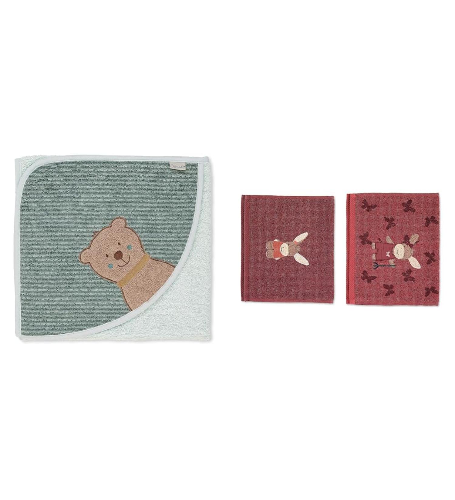 Sterntaler Hooded Bathing Towel Ben - Bear Design 80x80 cm Light Green | Children's Towels Emmily Bundle | International Shipping Available - Buy Online on GoSupps.com