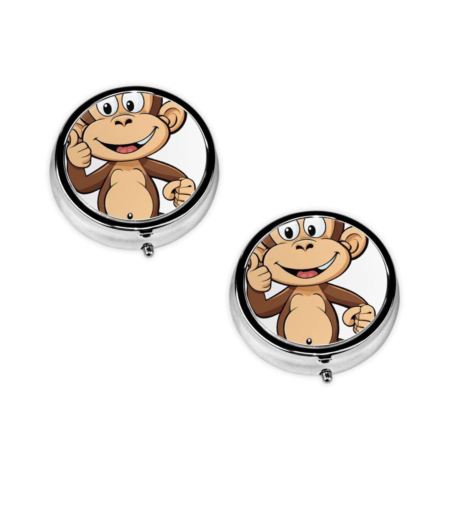 Monkey Printed Mini Round Pill Box - 3 Compartment Portable Pill Organizer for Travel Home & Office - Buy Online on GoSupps.com
