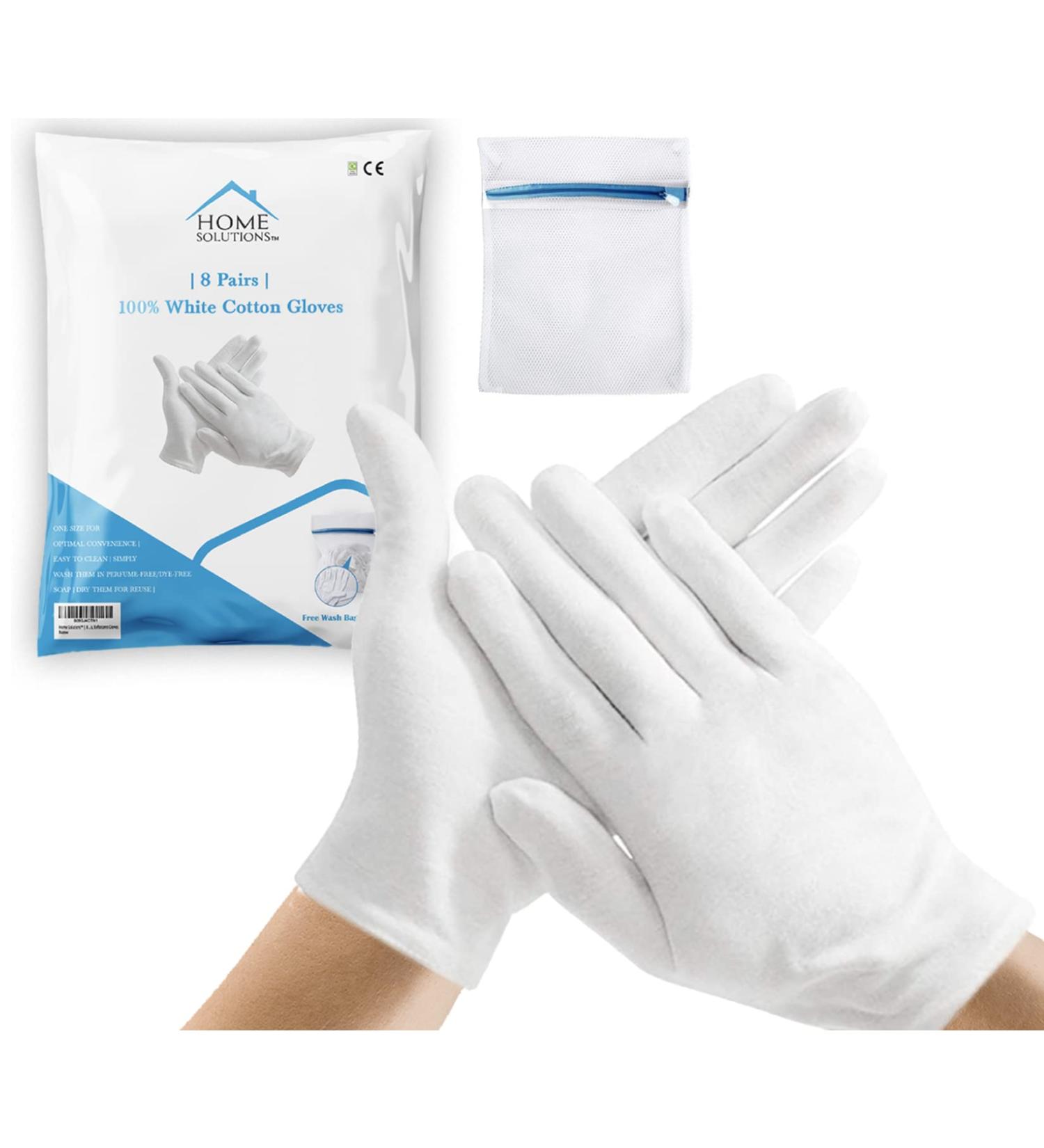 100% White Cotton Gloves for Eczema - 8 Pairs with Wash Bag | Moisturizing & Sleeping Spa Gloves for Dry Hands | Lotion Gloves Overnight for Women & Men - Buy Online on GoSupps.com