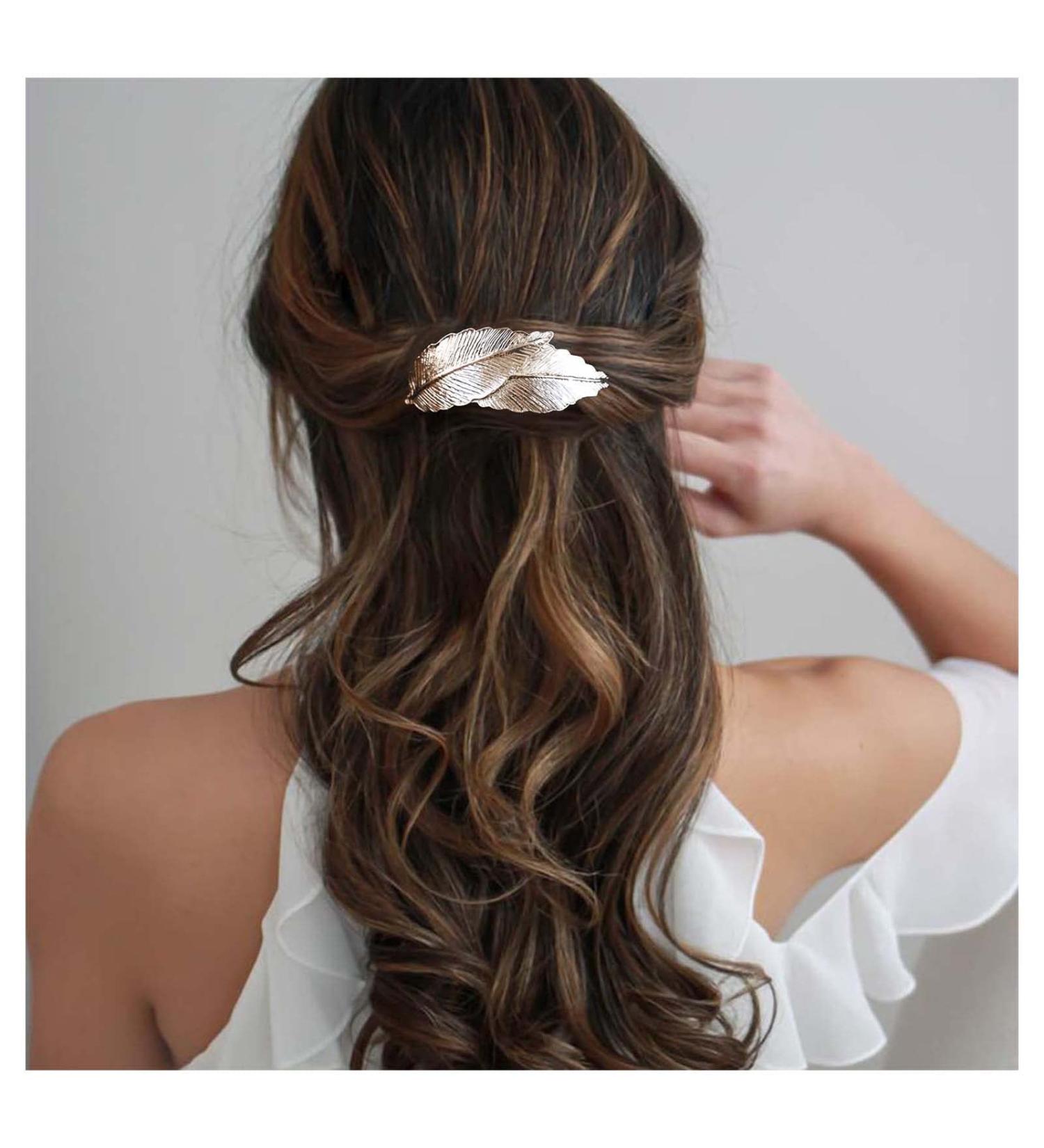 Inilbran Vintage Leaf Hair Clip Barrettes Gold Feather Hair Barrettes Metal Leaf Barrette Head Clips Leaf Hair Pin Clip Decorative Headwear French Hair Accessories for Women and Girls Headdress - Buy Online on GoSupps.com
