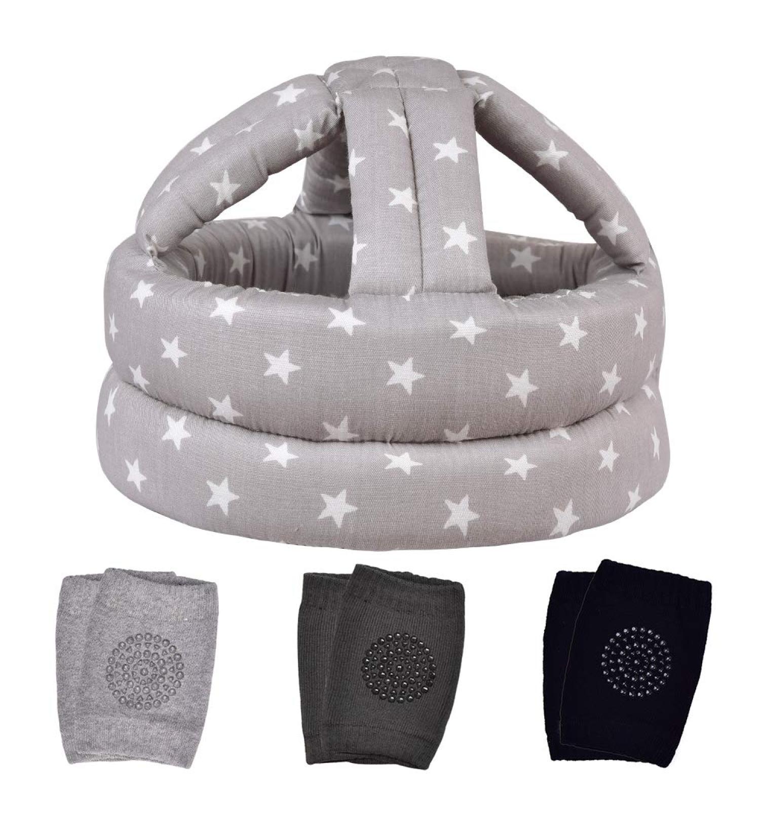 TORASO Baby Head Protector & Knee Pads for Crawling Infant Safety - Gray Star Design | Ages 6-36 Months - Buy Online on GoSupps.com