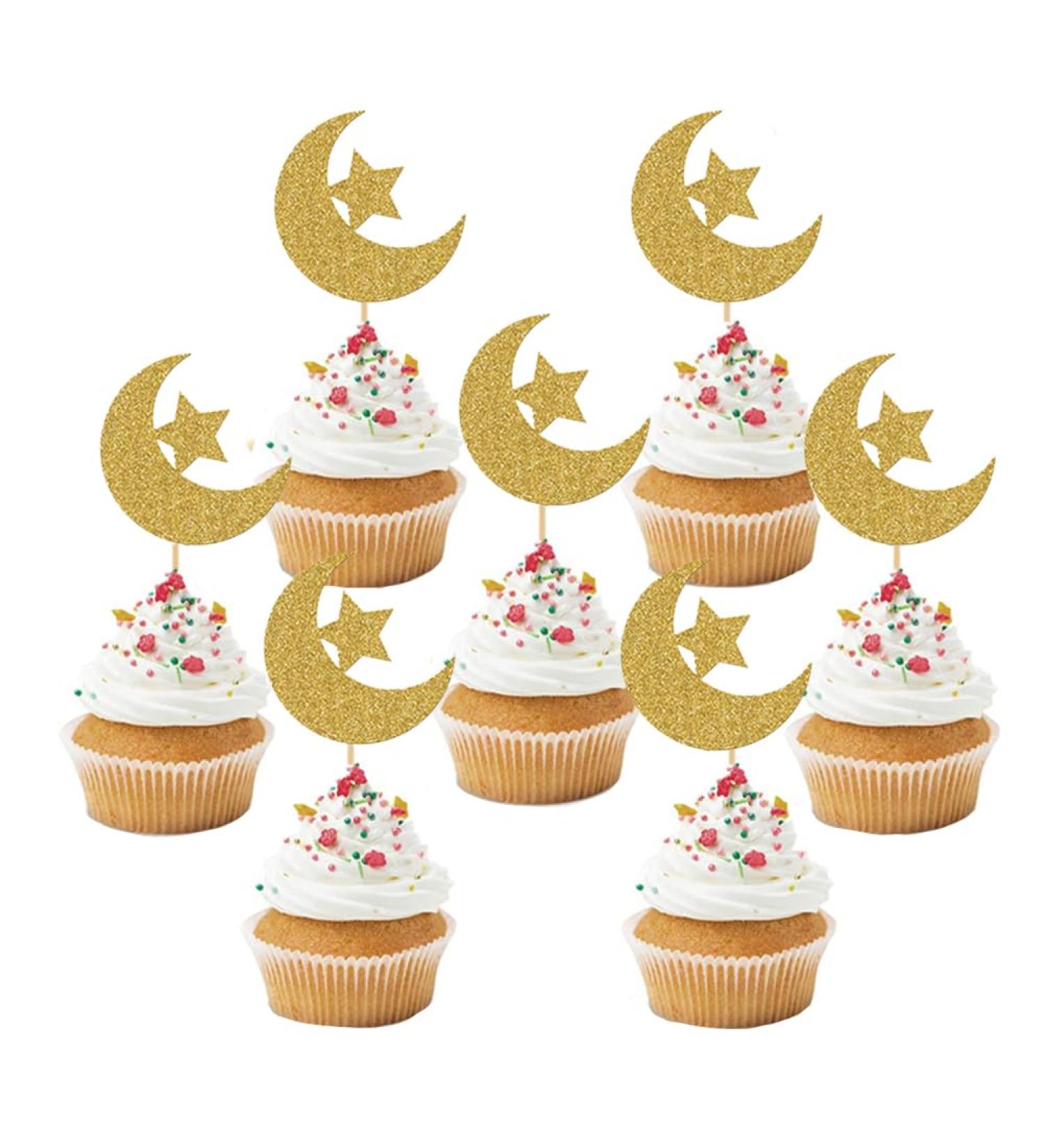 Umrah Mubarak Decoration Cake Topper Eid Decorations Mubarak Cupcake Topper Sticks Glitter Eid Cake Decorations Islamic Muslim Party Supplies Moon Star Ramadan Decorations - Buy Online on GoSupps.com