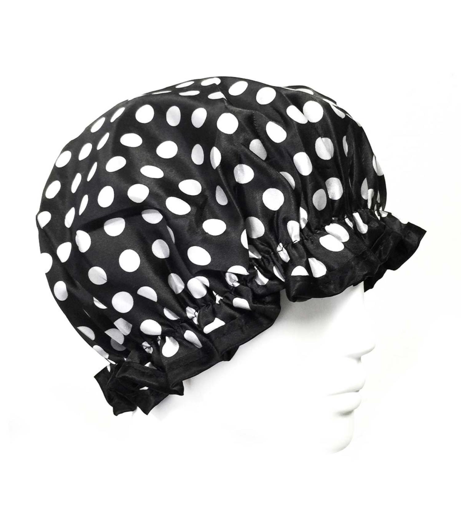 Wrapables Trendy Satin Shower Cap - Black and White Dots | Stylish Bath Cap - Buy Online on GoSupps.com