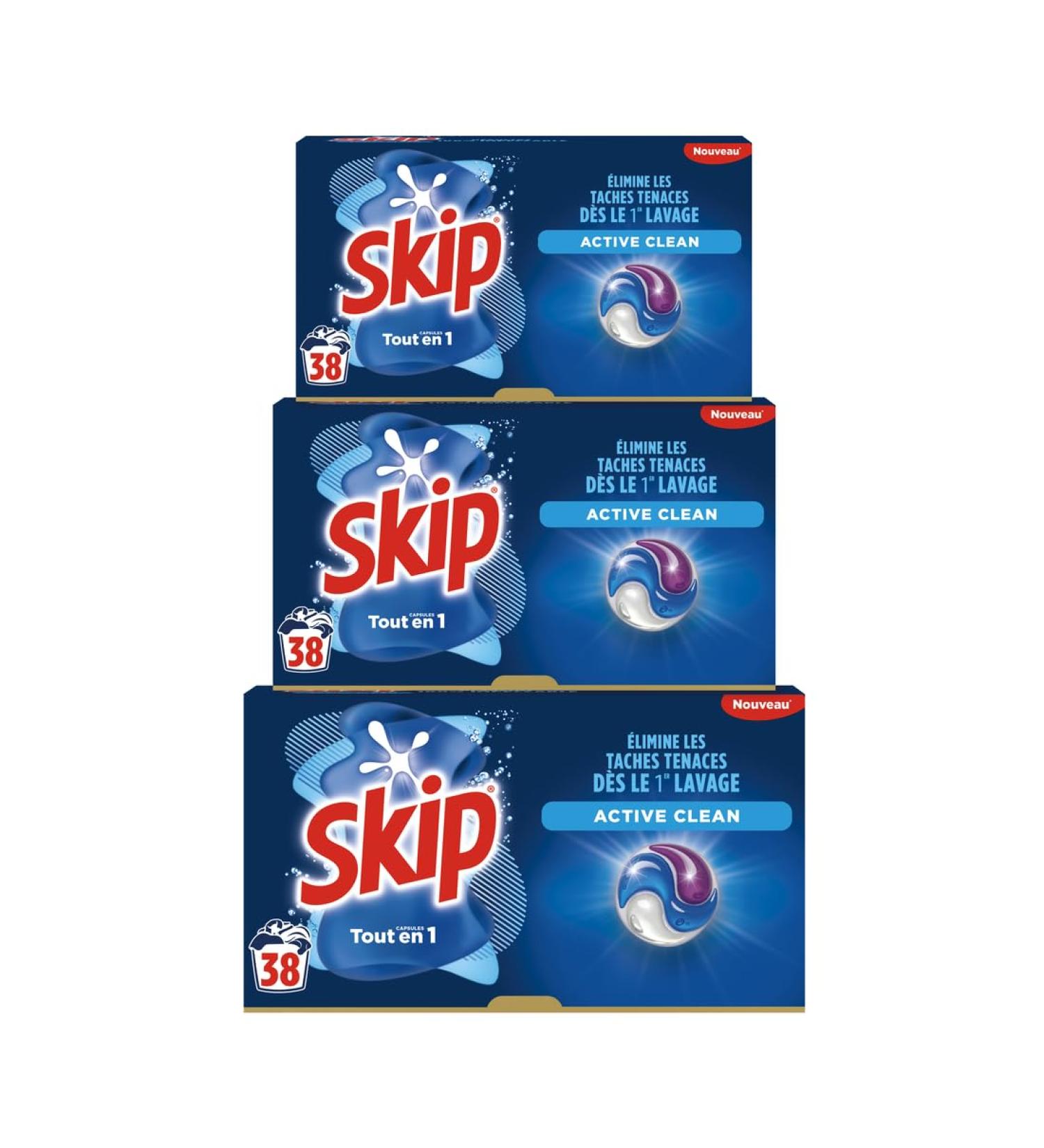 Skip Active Clean Liquid Detergent Capsules 3 in 1-114 washes - impeccable result and long-lasting freshness - without plasti - Buy Online on GoSupps.com