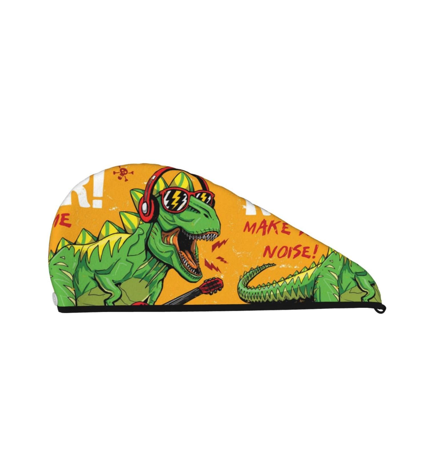 Cool Dinosaur Guitar Microfiber Hair Towel | Soft Super Absorbent Hair Wrap for Women | Quick Dry Coral Velvet Cap for Long Curly & Thick Hair - Buy Online on GoSupps.com