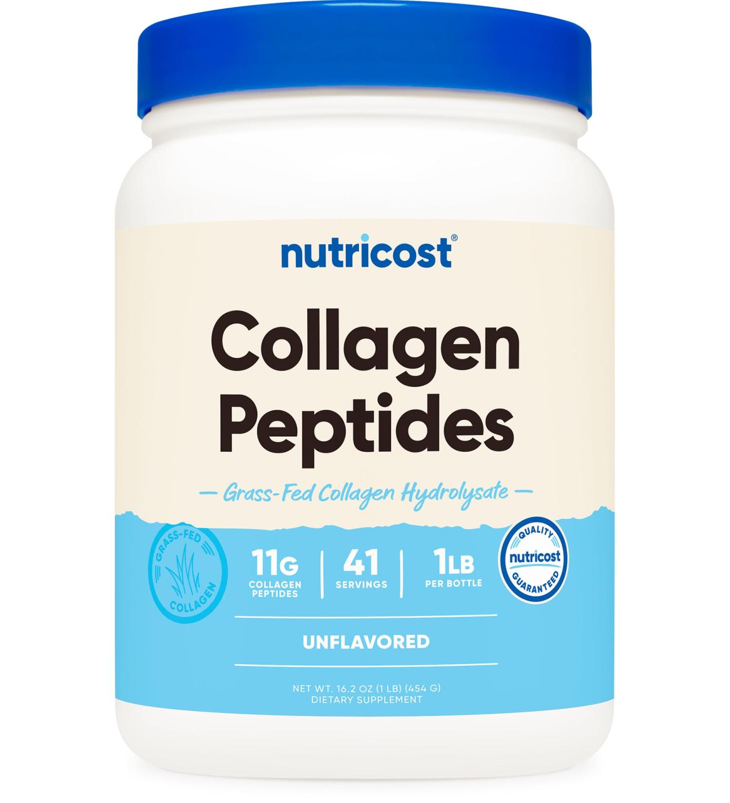 Nutricost Collagen Peptides Powder 1LB (454 G) - Grass Fed Bovine Collagen Hydrolysate (Unflavored) Unflavored 1 Pound (Pack of 1) - Buy Online on GoSupps.com