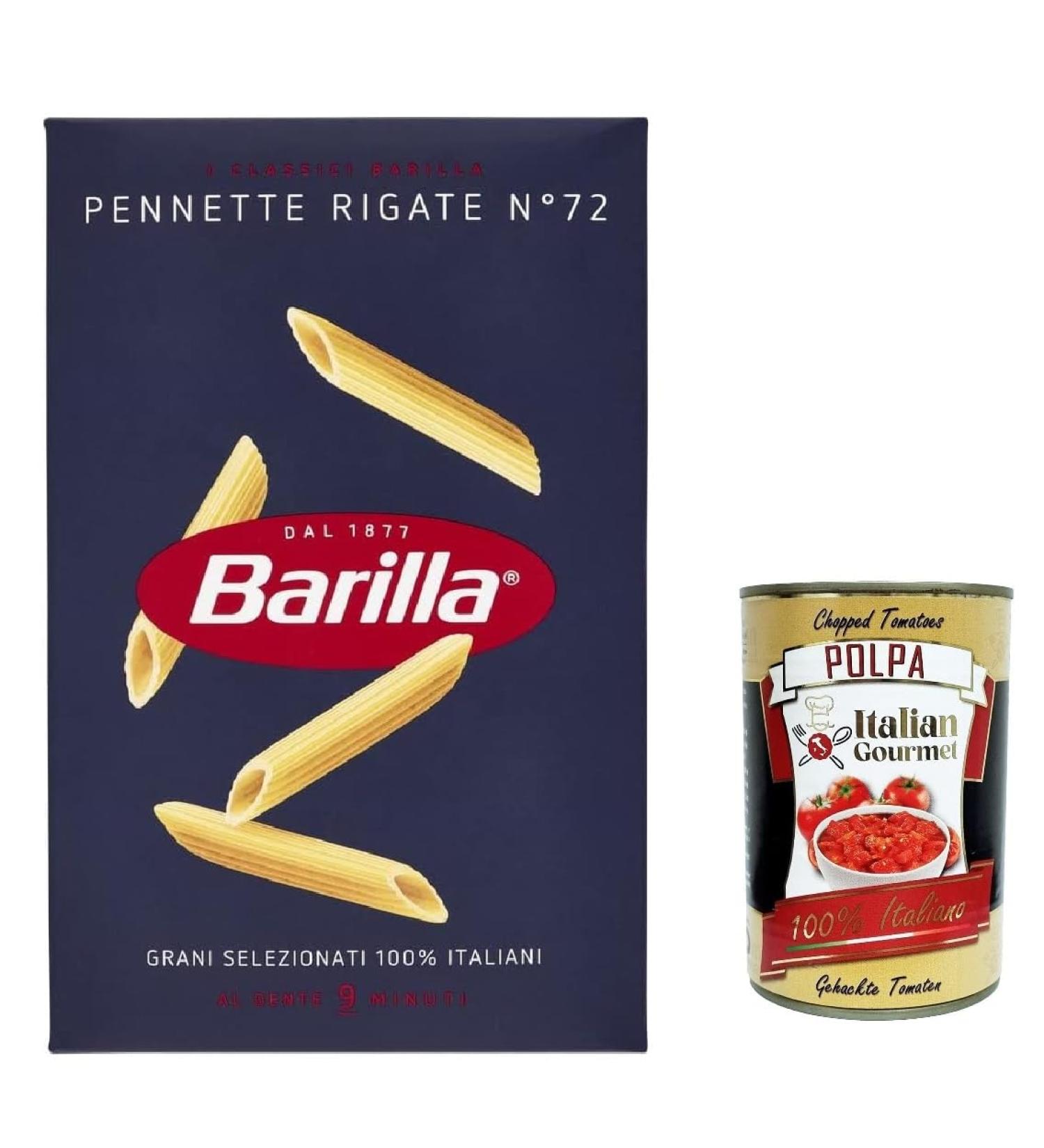  Italian Gourmet E.R. Pack of 20 Barilla Pennette Rigate pasta no. 72 100% Italian noodles 500g + Italian gourmet polpa 400g - Buy Online on GoSupps.com