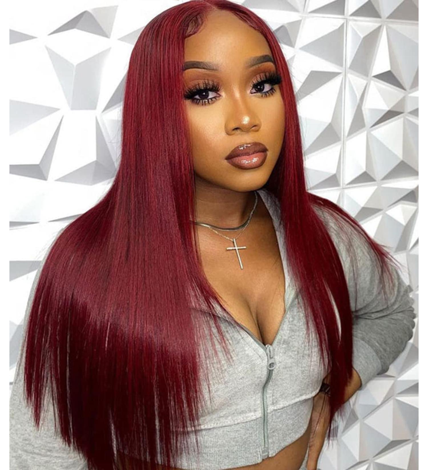 ULRICA 13x4 HD Lace Front Burgundy Wig - Pre Plucked Wine Red Straight Human Hair 150% Density - Buy Online on GoSupps.com