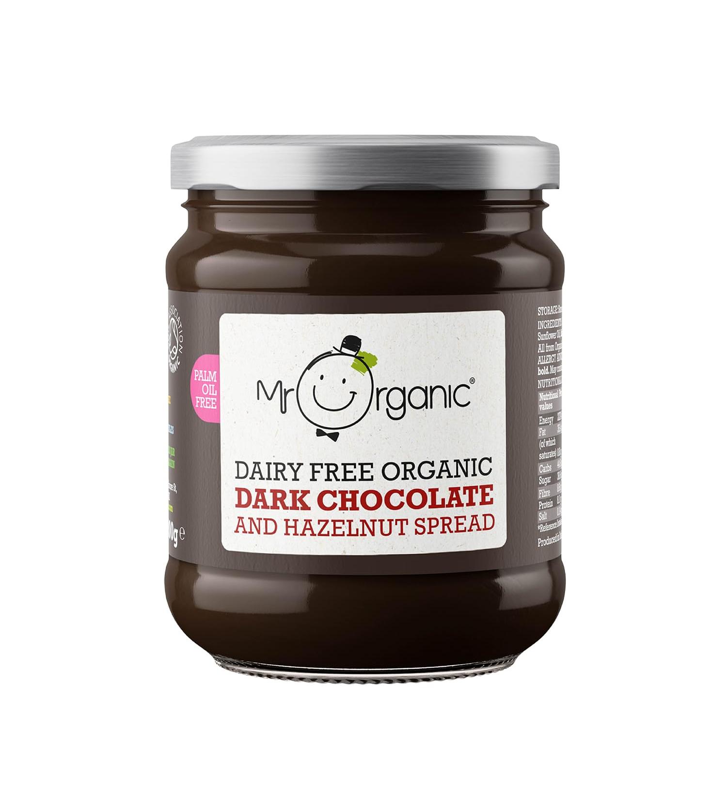 Mr Organic - Organic Dark Chocolate & Hazelnut Spread 200g - Non GMO & Preservative Free - Gluten Free & Vegan - Made with Low Fat Cocoa Powder and Hazelnut Paste - Buy Online on GoSupps.com