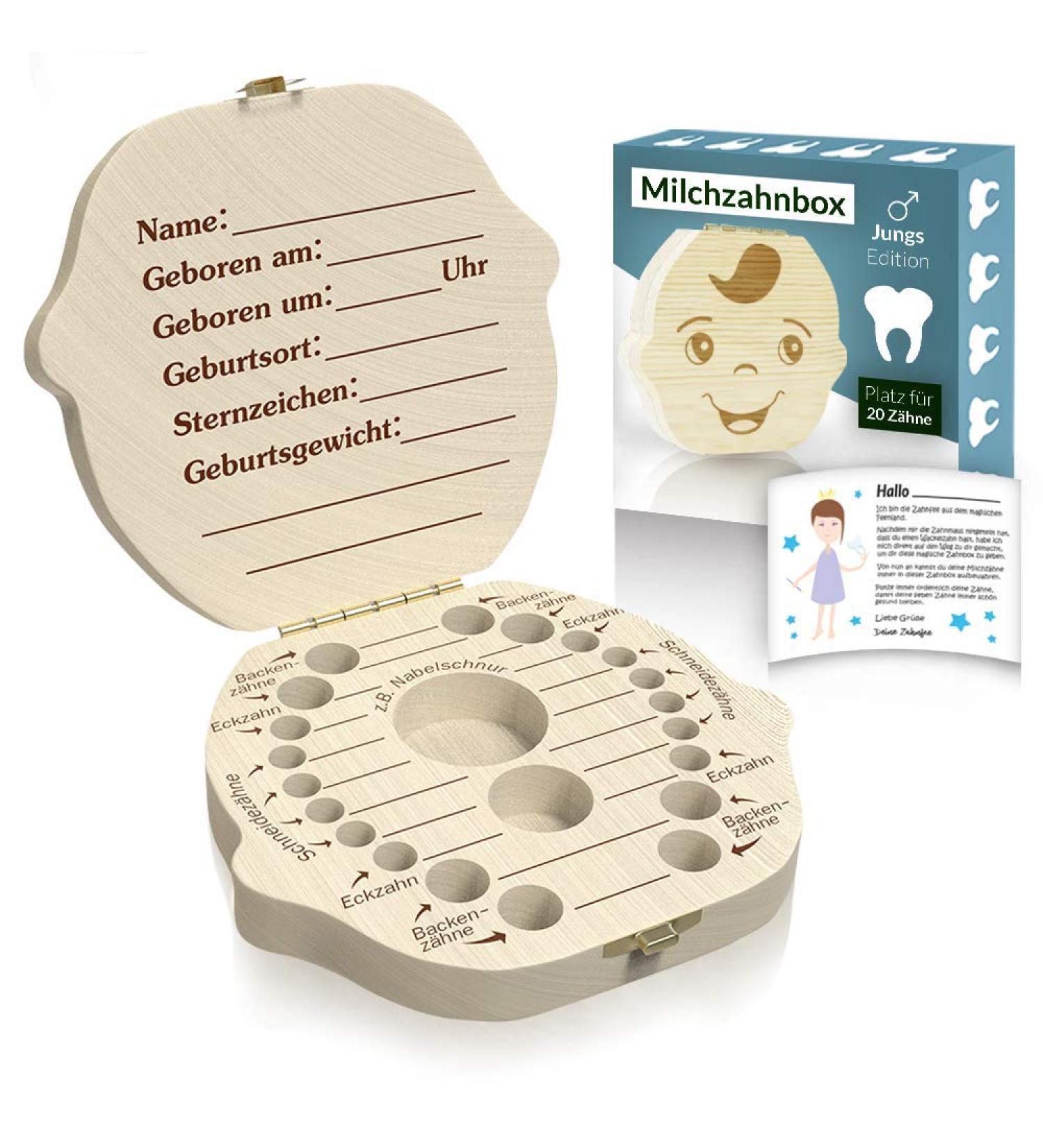 Original Zrilubkrelz Wooden Tooth Box for Children | German Milk Tooth Keepsake Gift | Personalized with Letter | 2 Versions for Boys & Girls - Buy Online on GoSupps.com