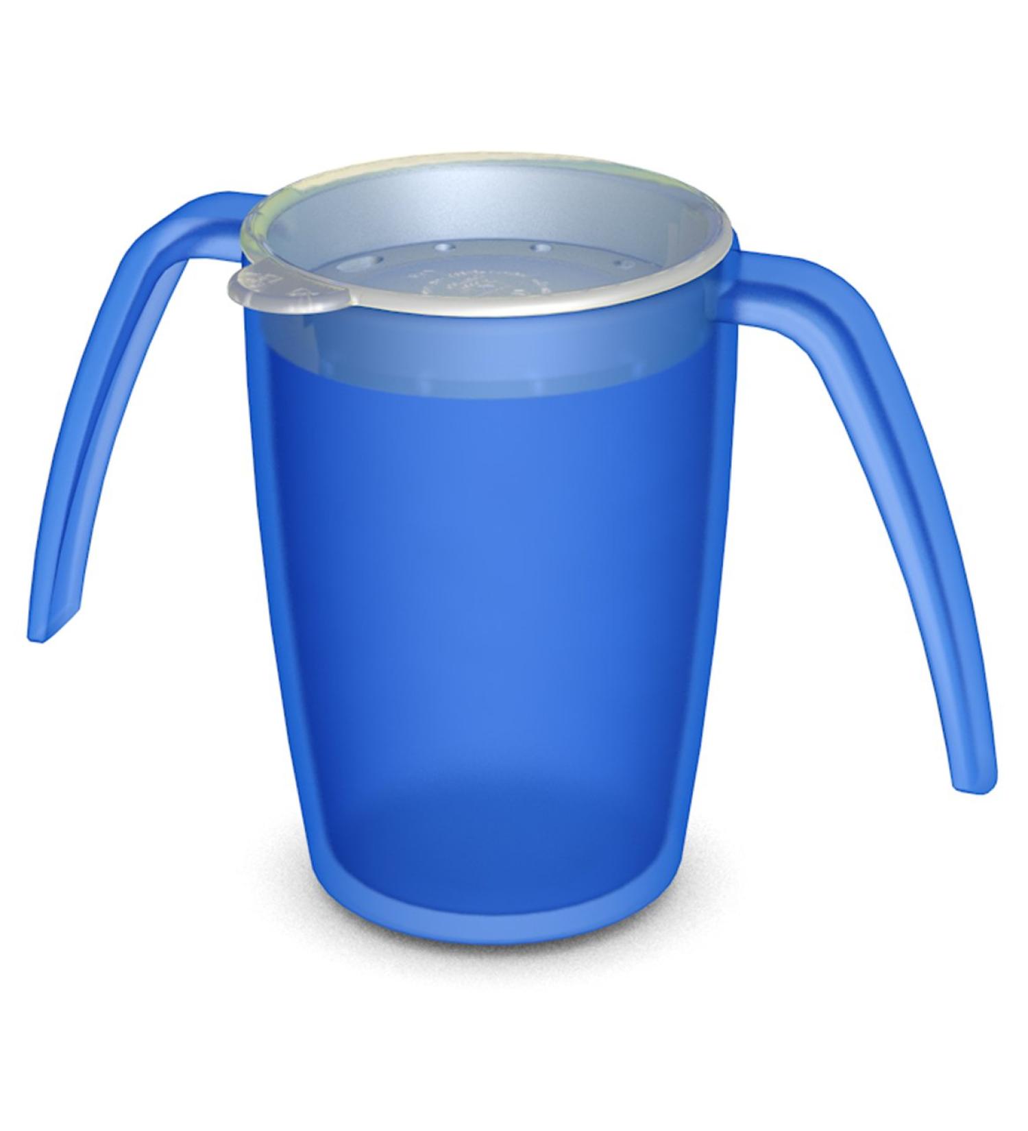 Ornamin 2-Henkel Mug 220 ml Blue - Ergonomic Beak Cup with Drinking Lid | Safe Grip for Tremors | Best Drinking Aid & Care Mug - Buy Online on GoSupps.com