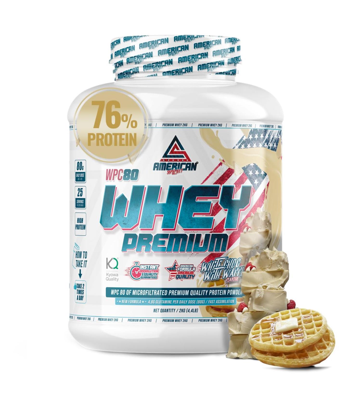 AS American Supplement | Premium Protein Whey | Protein Drink | Muscle Gain | Pure Protein WPC80 | L-Glutamine | Kyowa Quality (2 kg White Chocolate Waffle) - Buy Online on GoSupps.com