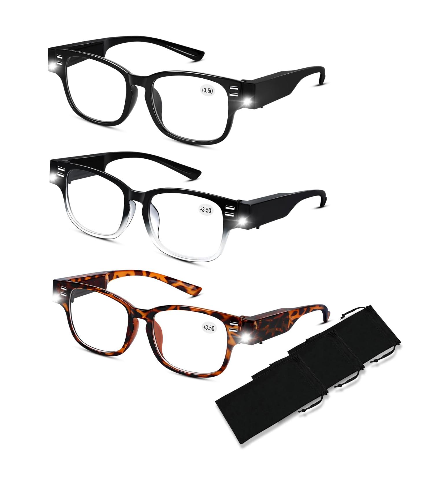 Buy LED Magnifying Glasses with Light - Blue Light Blocking Reading Glasses for Men & Women | Nighttime Readers +3.50 - Buy Online on GoSupps.com