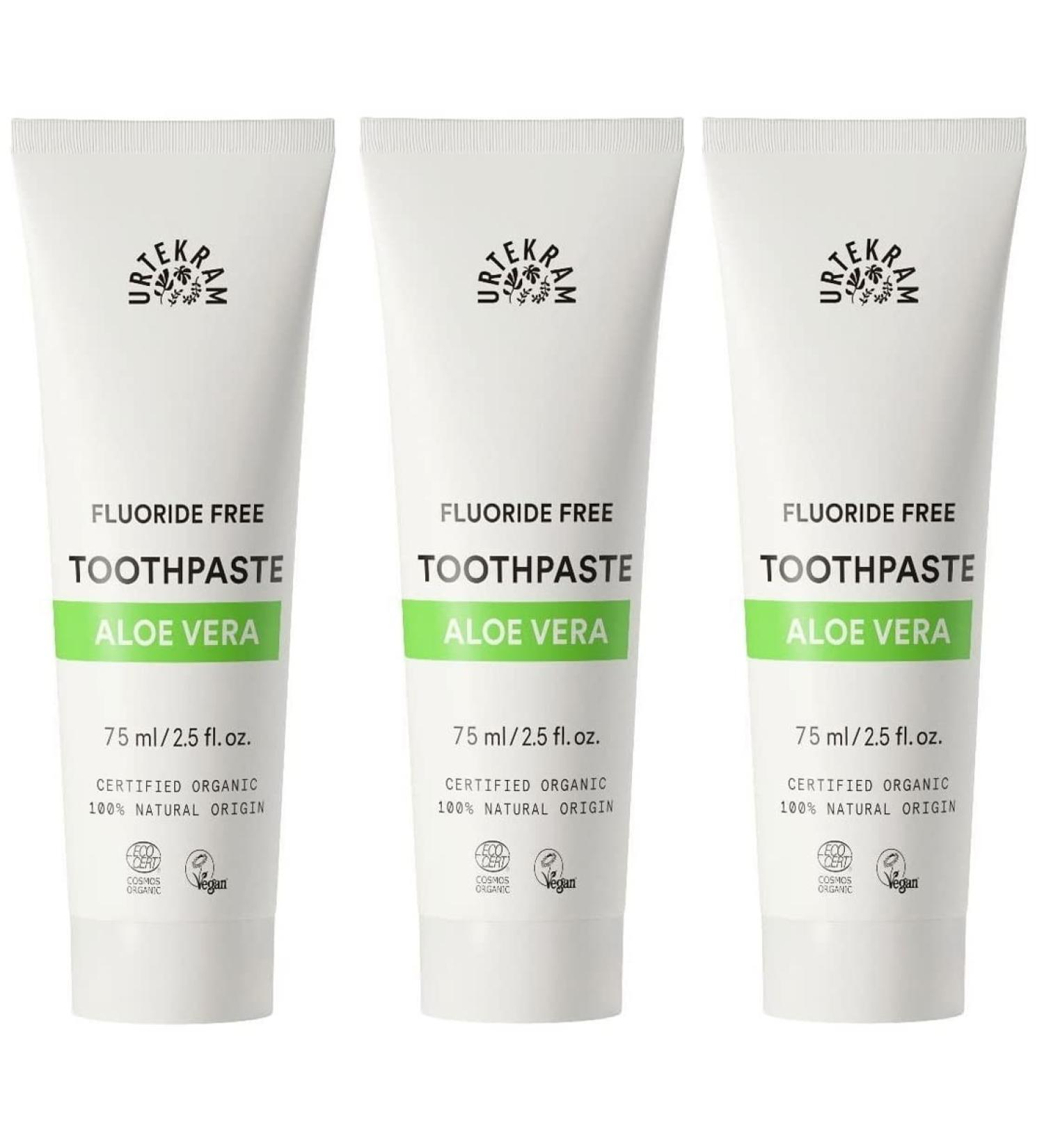 Urtekram Aloe Vera Toothpaste - 3 x 75 ml | Natural Fluoride-Free International Shipping - Buy Online on GoSupps.com